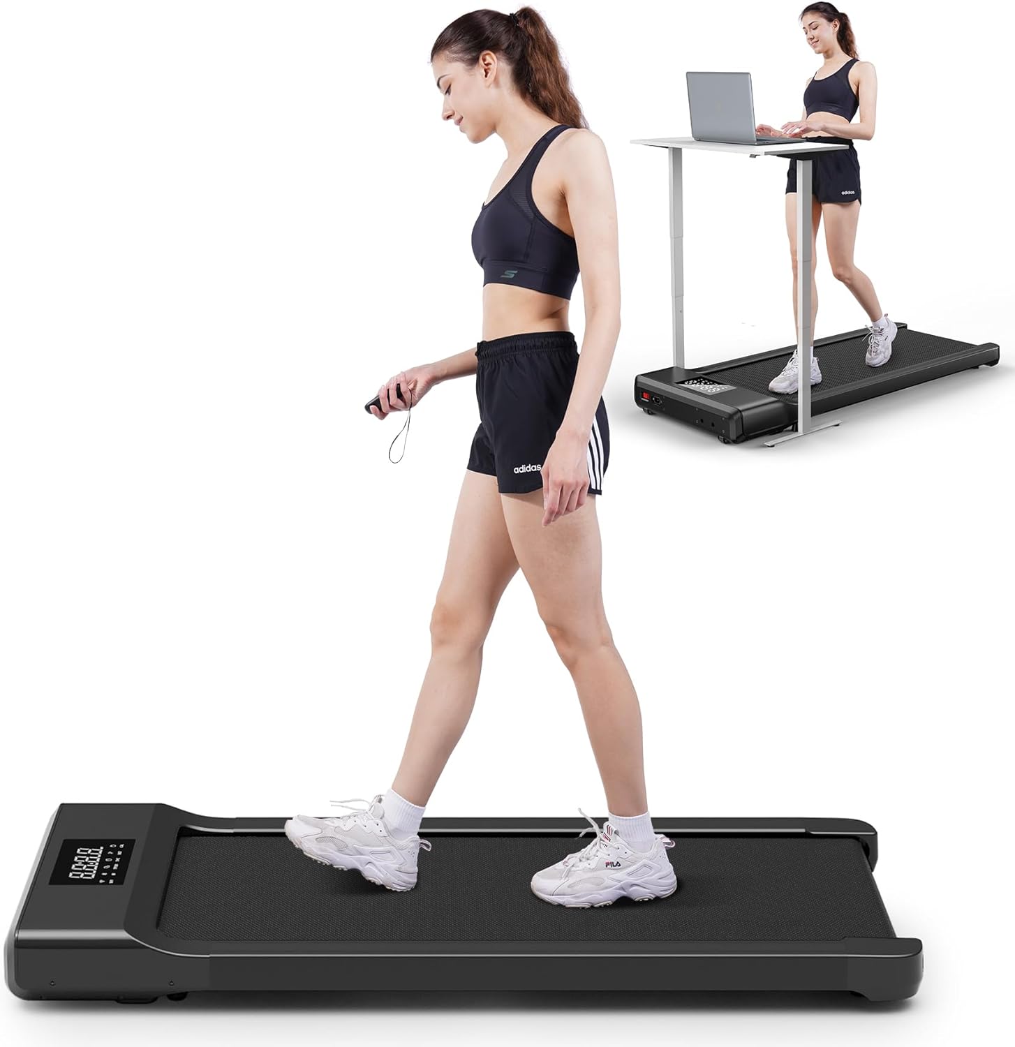 SupeRun Almohadilla inteligente para caminar, caminadora 2 en 1 para debajo del escritorio para el hogar con control remoto o pantalla LED de