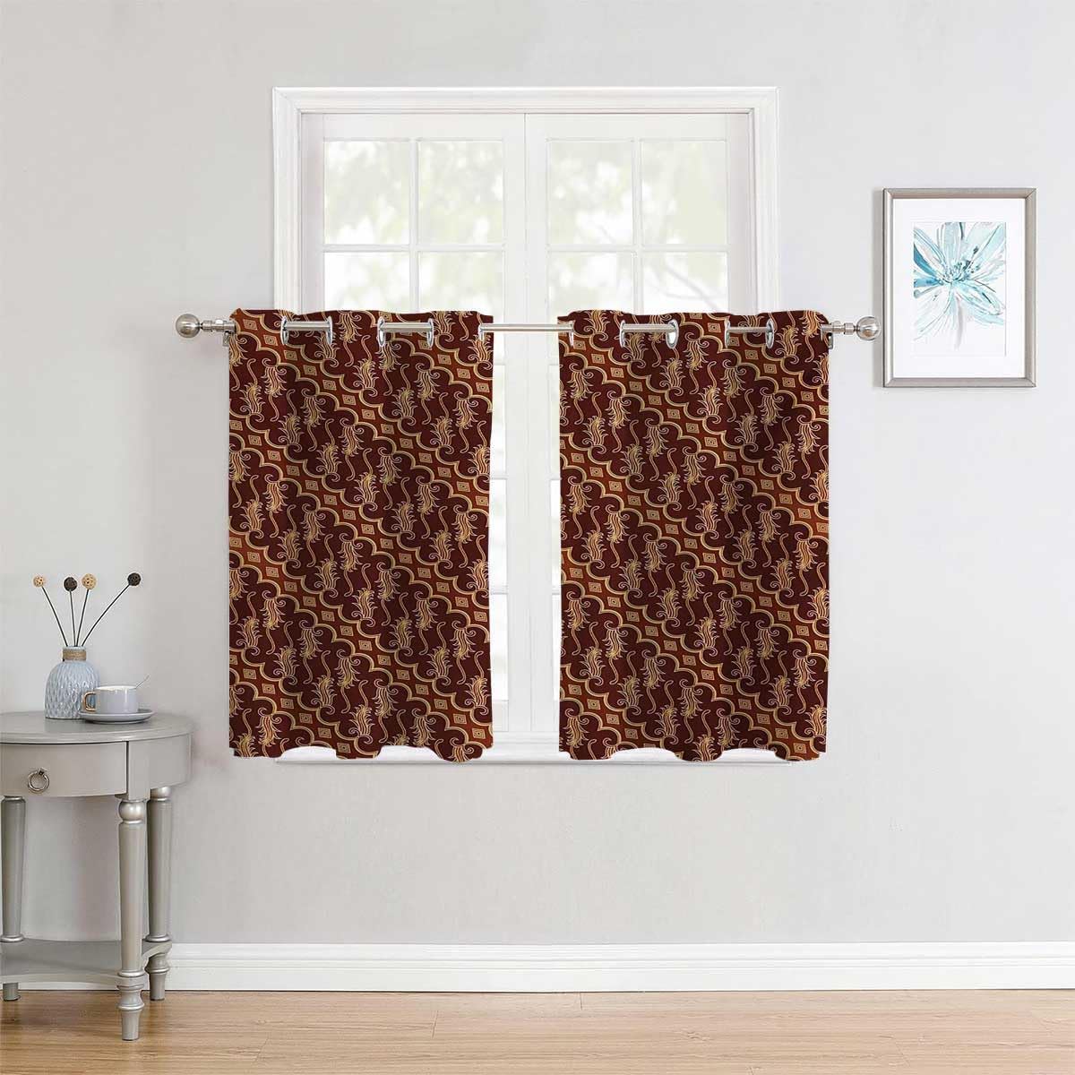 YANFENQI Half Curtains for Windows Brown Grommet Short Thermal Door Curtain Cortinas para Ventanas De Cuarto 63Inch Width by 80Inch Length,2 Panels