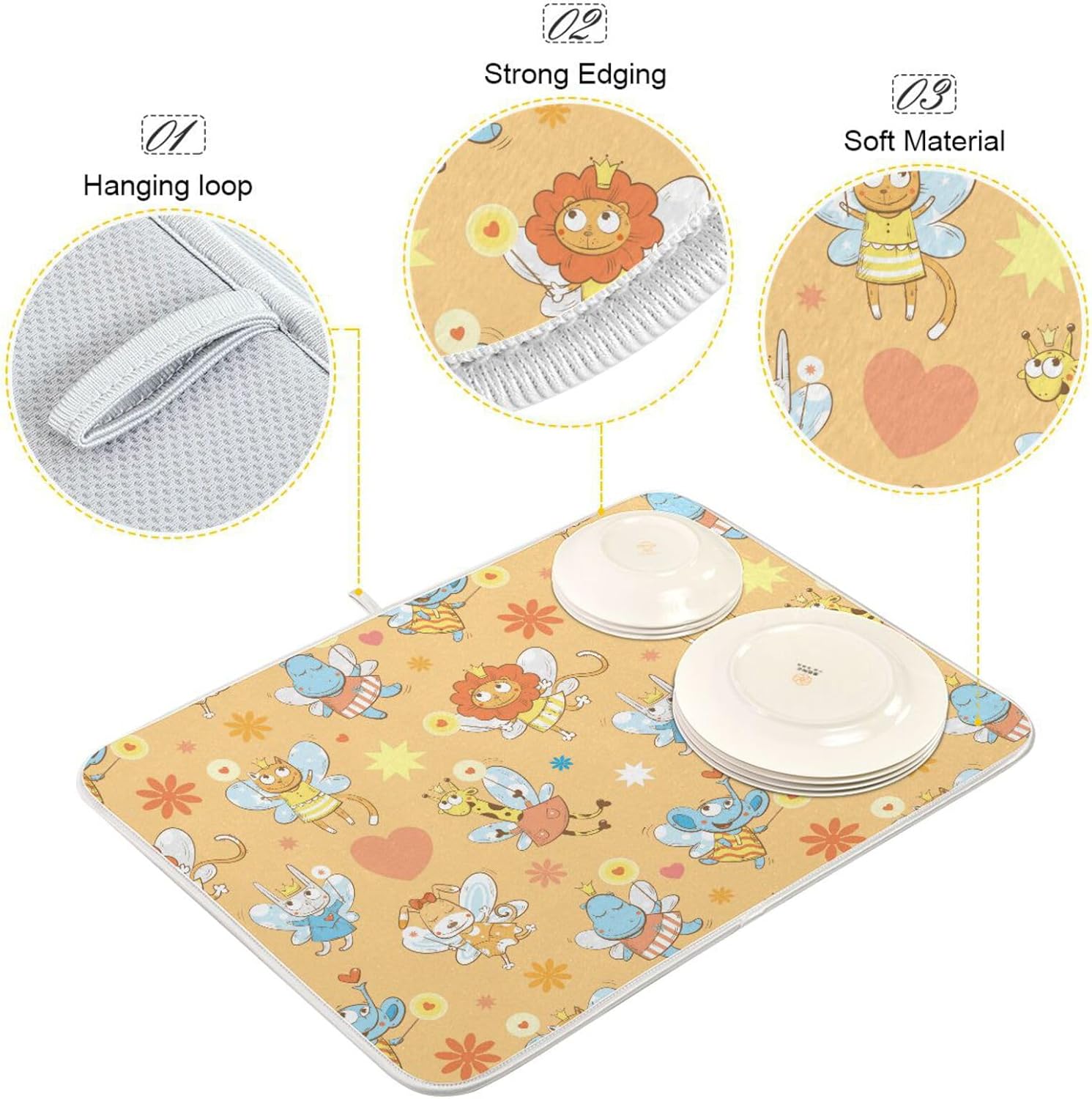 Fairies Animals Dish Drying Mat Washnable Absorbent Drying Pads For Kitchen Counter Dry Matt For Dishes Tapete Para Cocina 16” x 18”