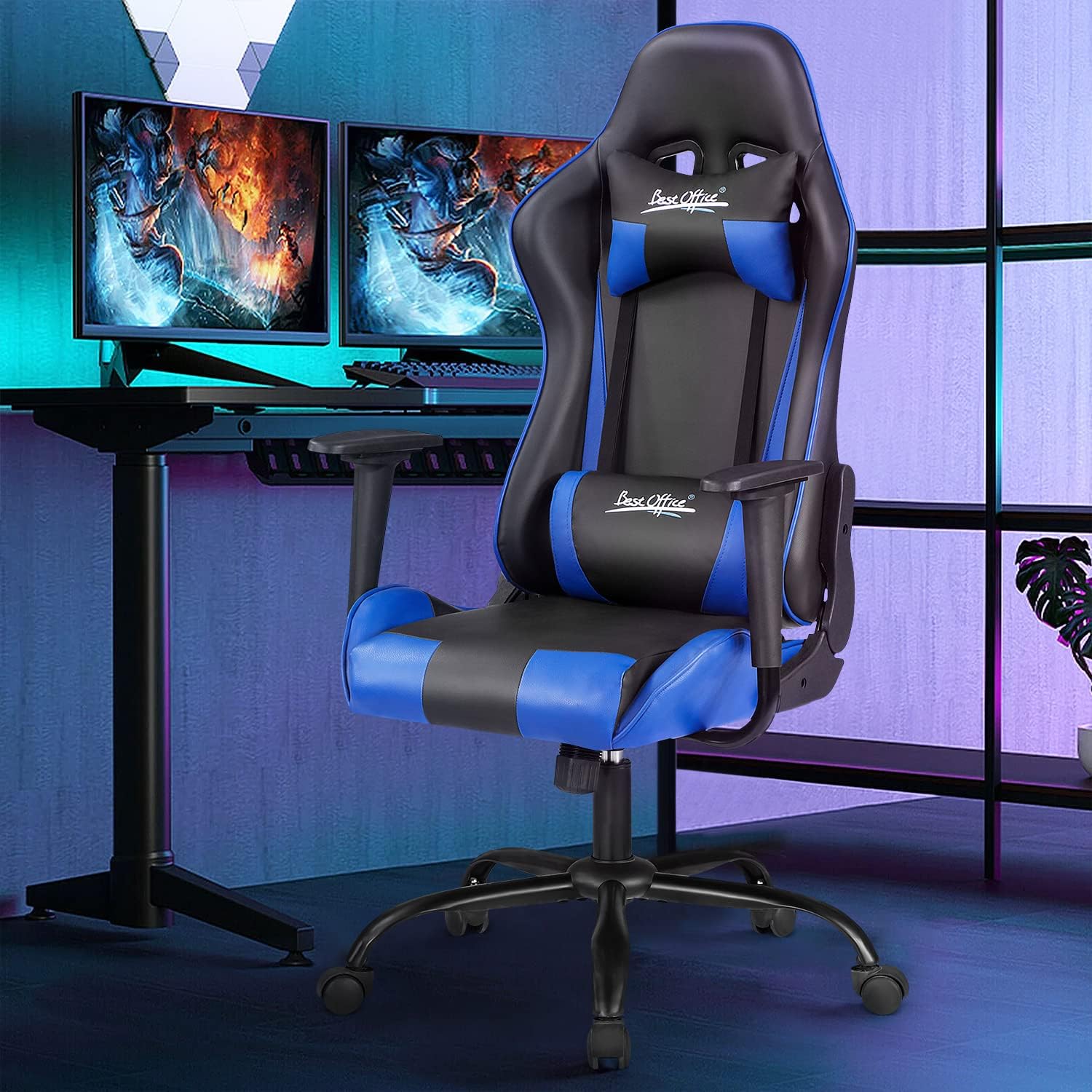 Silla de oficina para videojuegos, silla de escritorio con soporte lumbar, reposacabezas, reposabrazos, tareas, giratoria, ergonómica, para deportes
