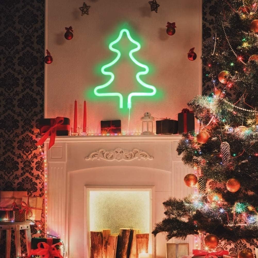 Christmas Tree Neon Signs,Led Neon Signs for Wall Decor, Battery or USB Operated Neon Light Sign Light Up for Kids Room,Bar,Christmas,Parties,Home