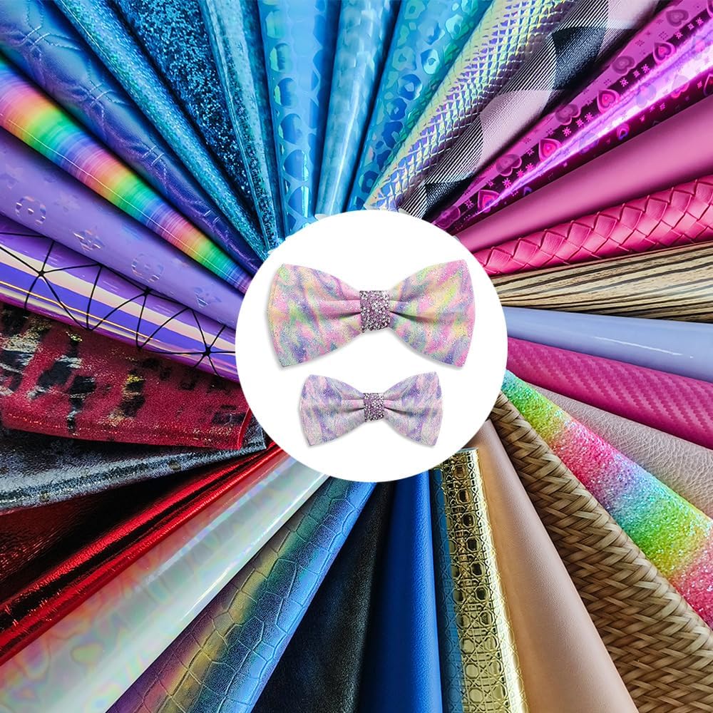 XHT Hojas de piel sintética al azar, 30 piezas de 8 x 12 pulgadas, holográfica en relieve texturizado de cuero sintético para manualidades,