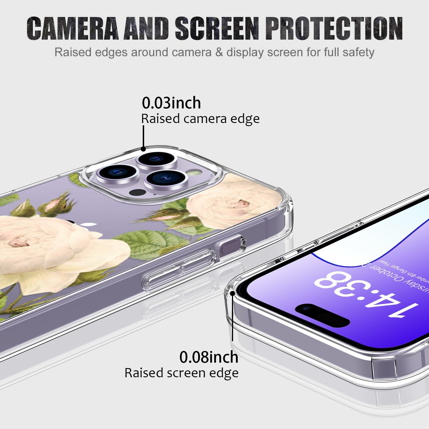 LUHOURI Funda para iPhone 15 Pro Max con protector de pantalla – Funda transparente – Diseños de moda para mujeres y niñas – Funda protectora