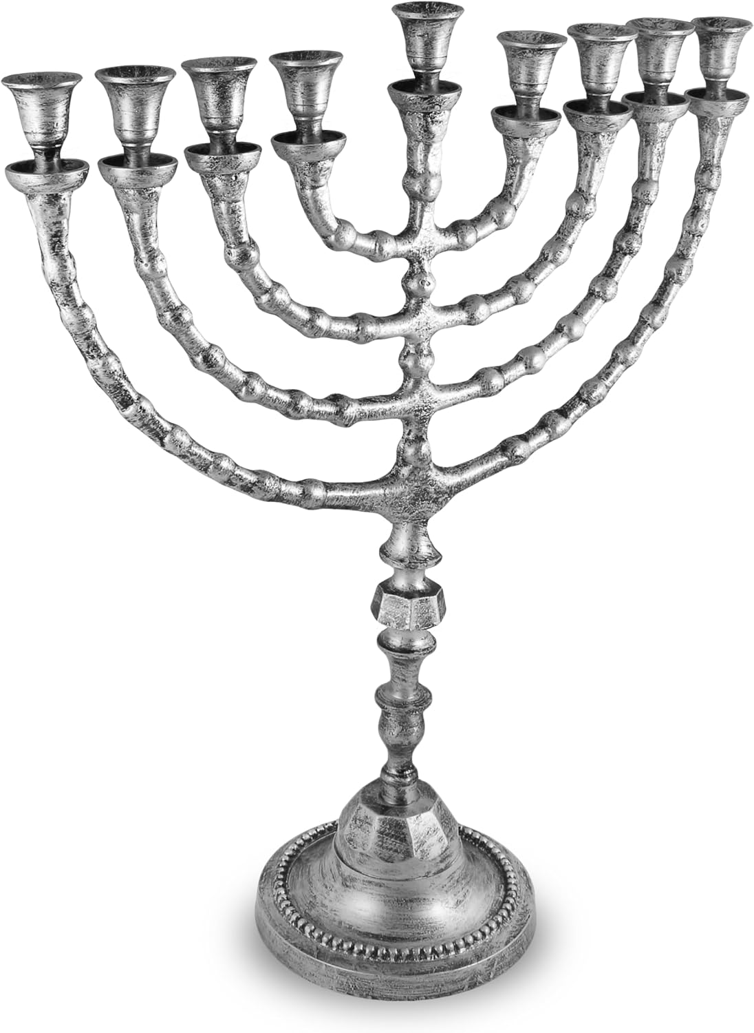 Menorá tradicional extra grande de Janucá para uso con velas gruesas de Shabat o vasos de aceite, Janucá Minorah de aspecto antiguo, para Shul,