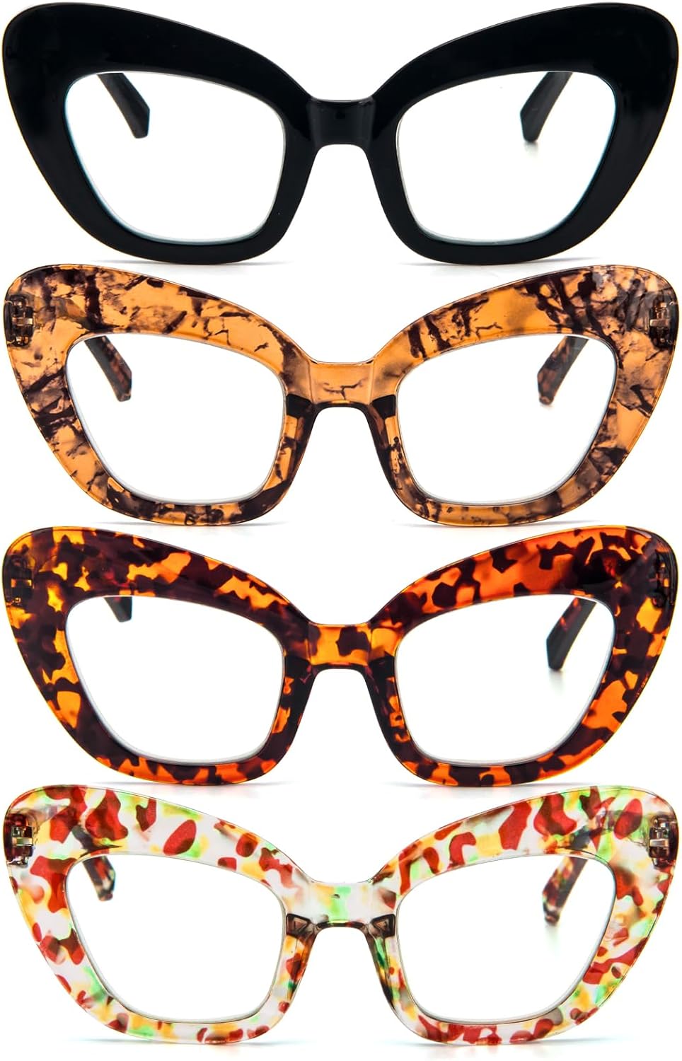 MMOWW Oversized Square Reading Glasses Fashion Cute Blue Light Blocking Computer Readers for Women 3 Pack
