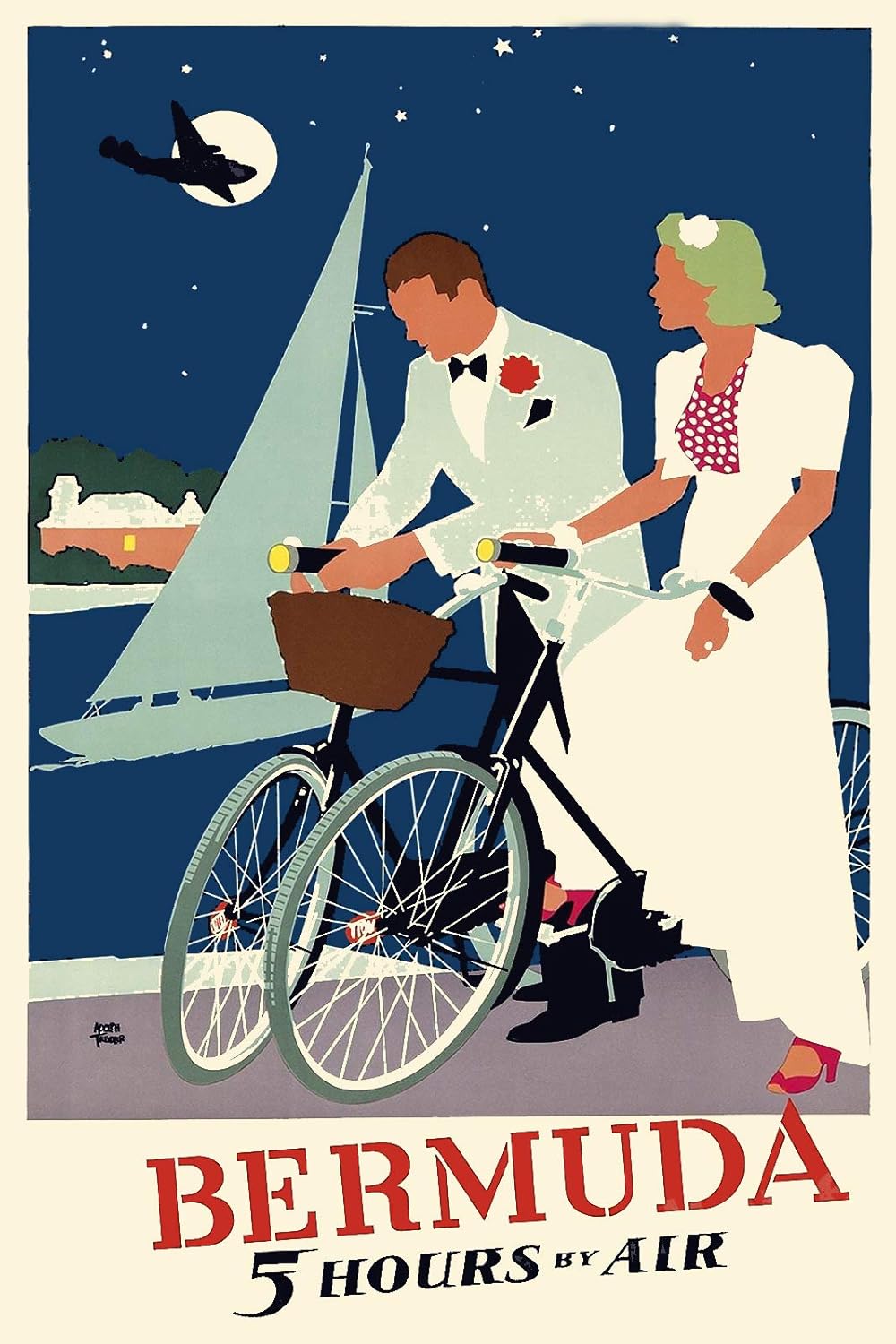Imán Bermuda by Night 1930s Bicicleta Vintage Style Travel Magnet Lámina magnética de vinilo para taquillas, coches, carteles, refrigerador de 5