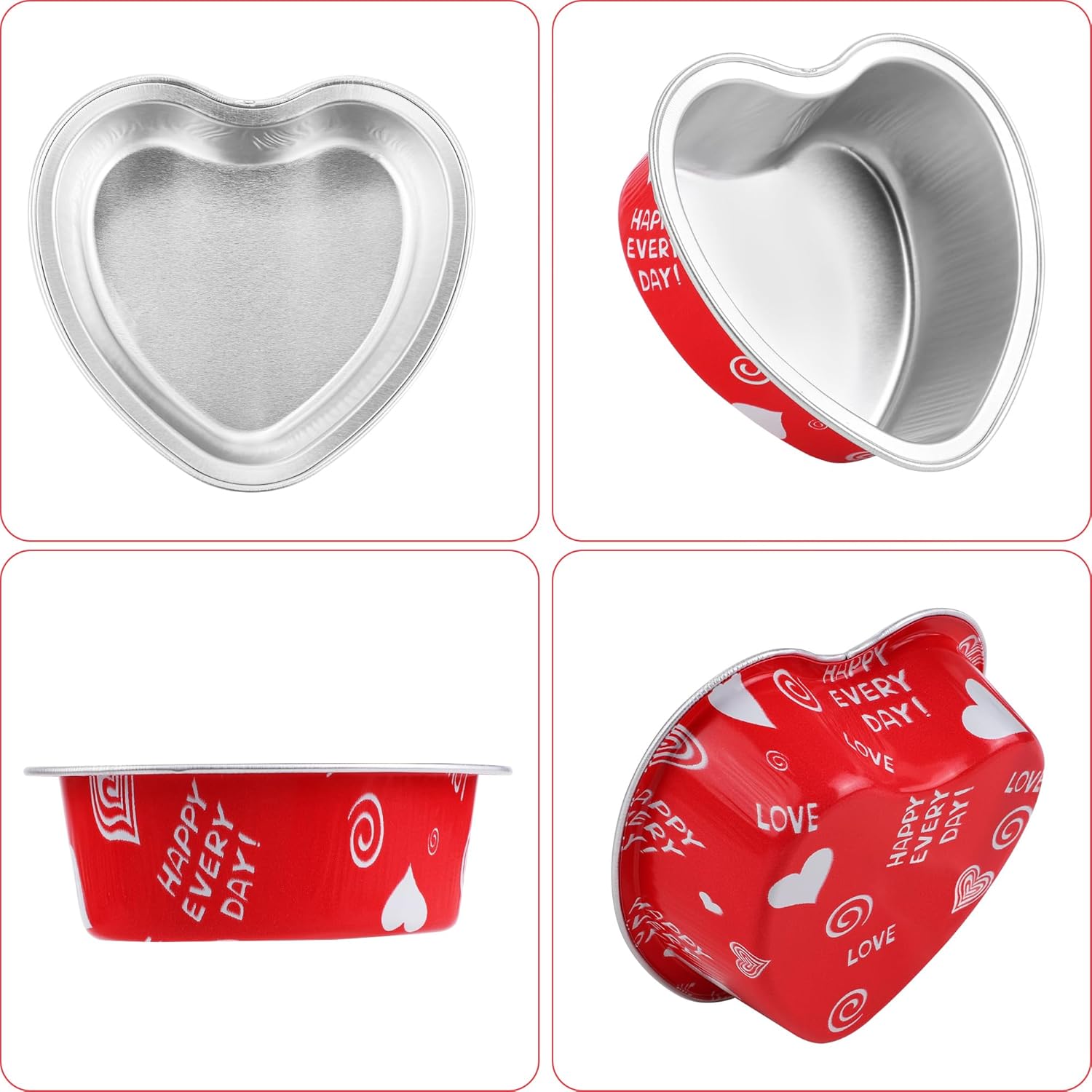 120 piezas de 3.4 onzas de 3.4 onzas en forma de corazón de San Valentín con tapas y cucharas, mini moldes de papel de aluminio para pasteles,