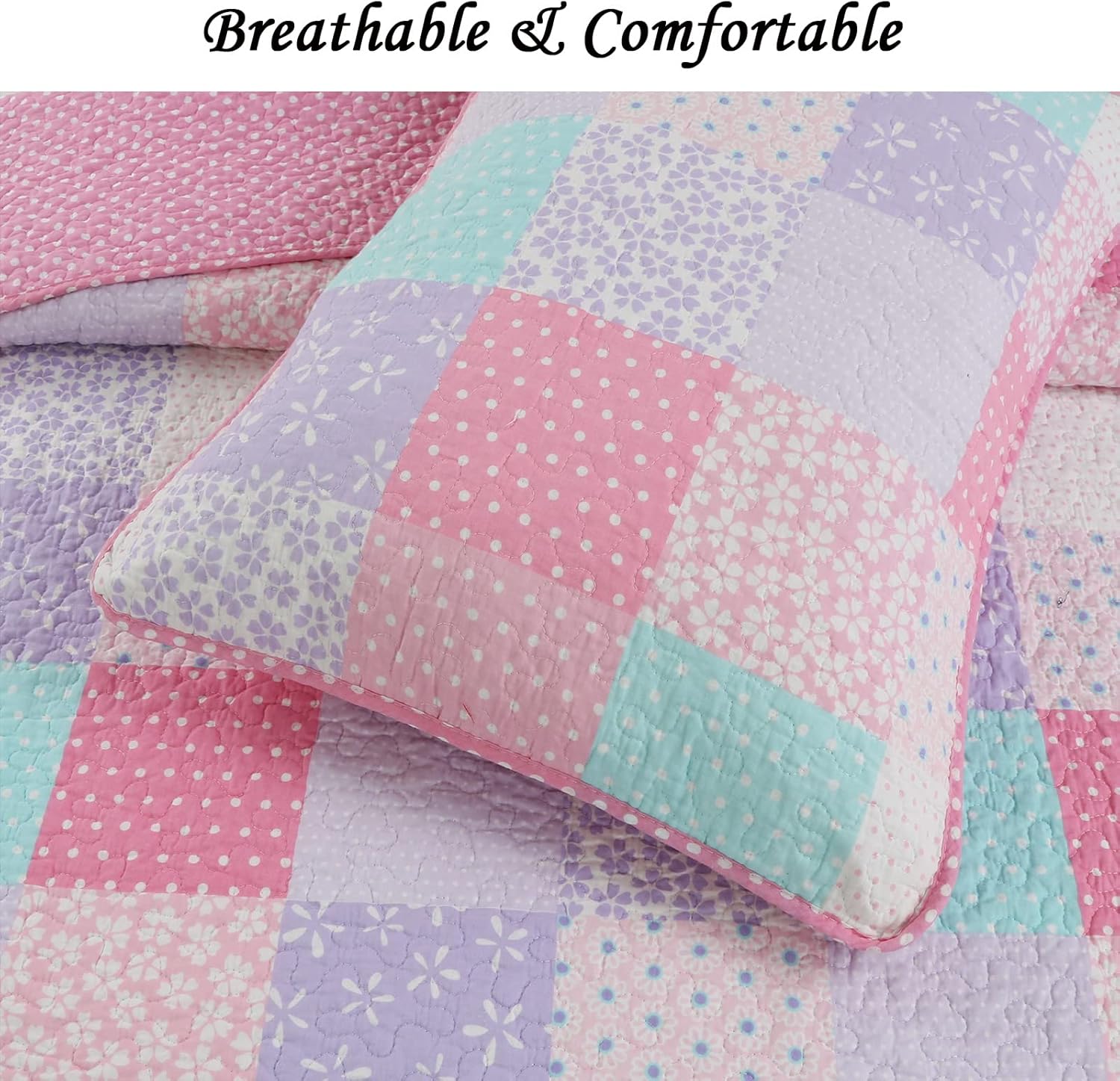 Cozy Line Home Fashions Juego de ropa de cama de 3 piezas con estampado de lunares florales de primavera en colores pastel rosa y morado