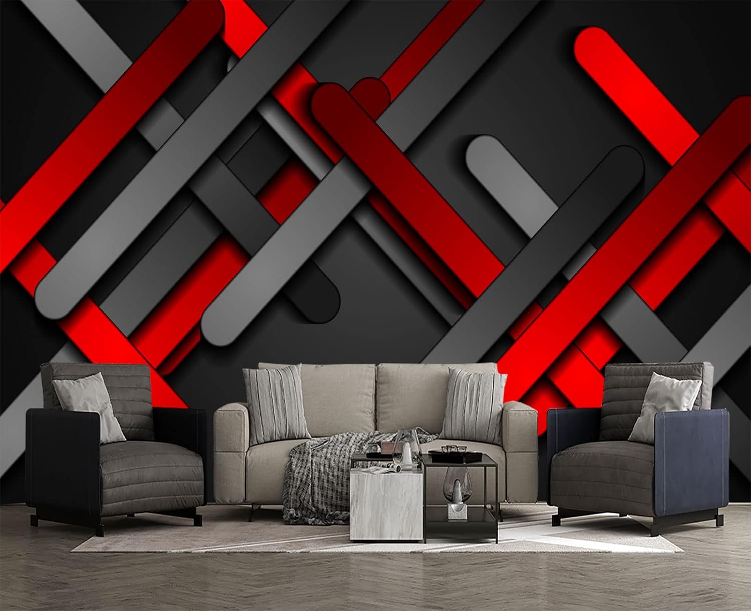 Mural de pared 3D de metal rojo y negro para dormitorio, 103 x 69 pulgadas