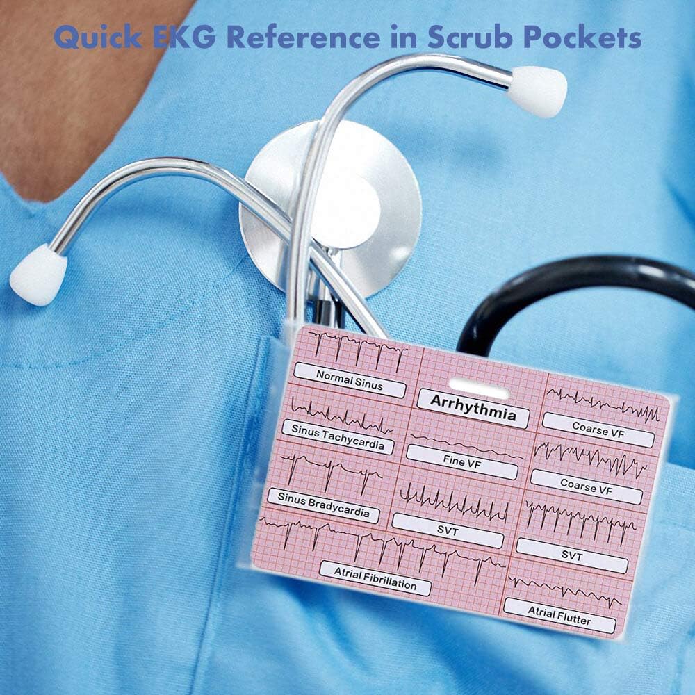 EKG – Juego de 3 tarjetas de identificación cardíaca, tarjeta de identificación Stemi, tarjeta de interpretación de telemetría de ECG, amigo de