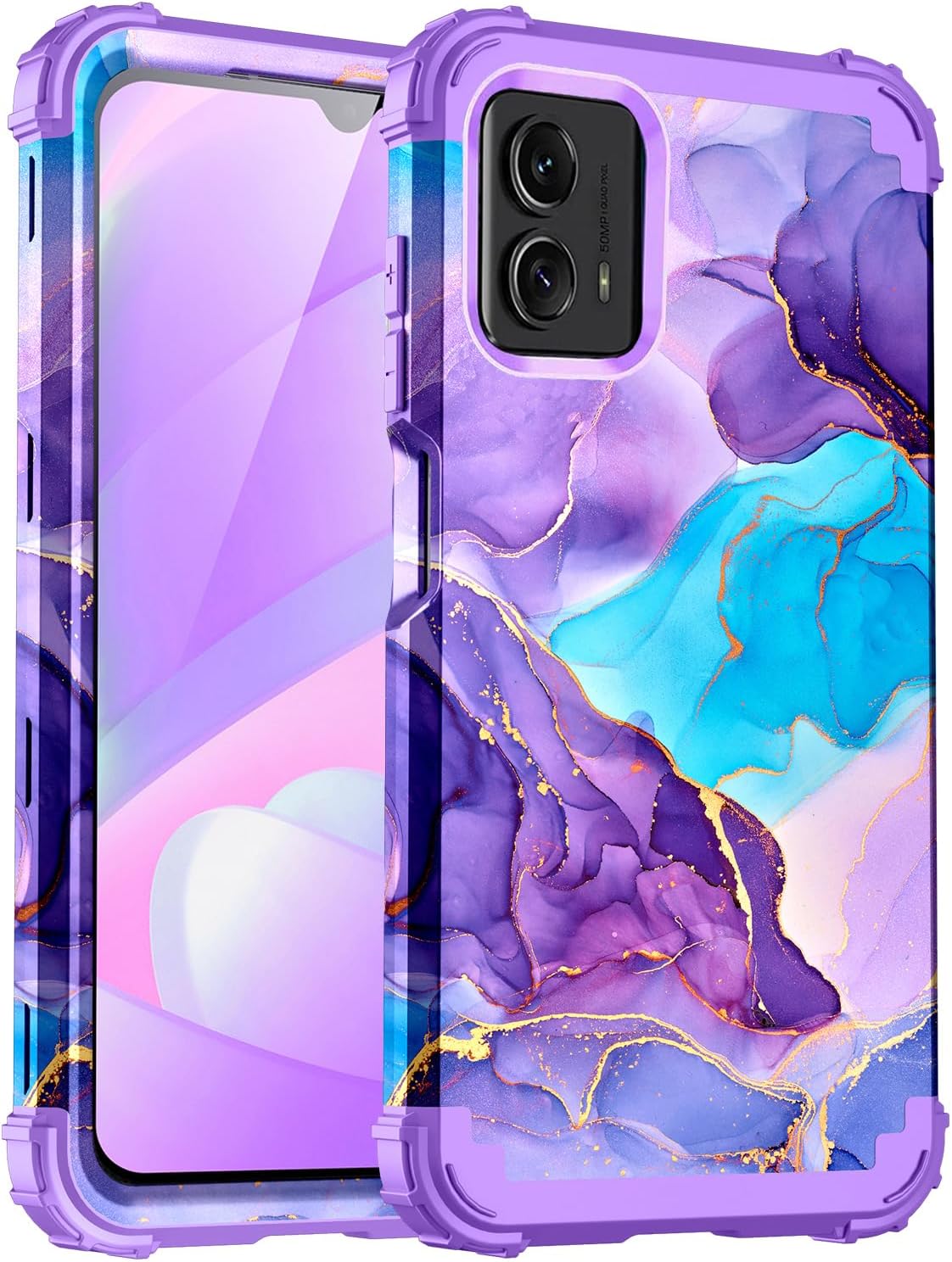 Funda para Moto G 5G 2023, diseño de mármol, tres capas, resistente, protección a prueba de golpes, plástico duro, goma de silicona suave, funda
