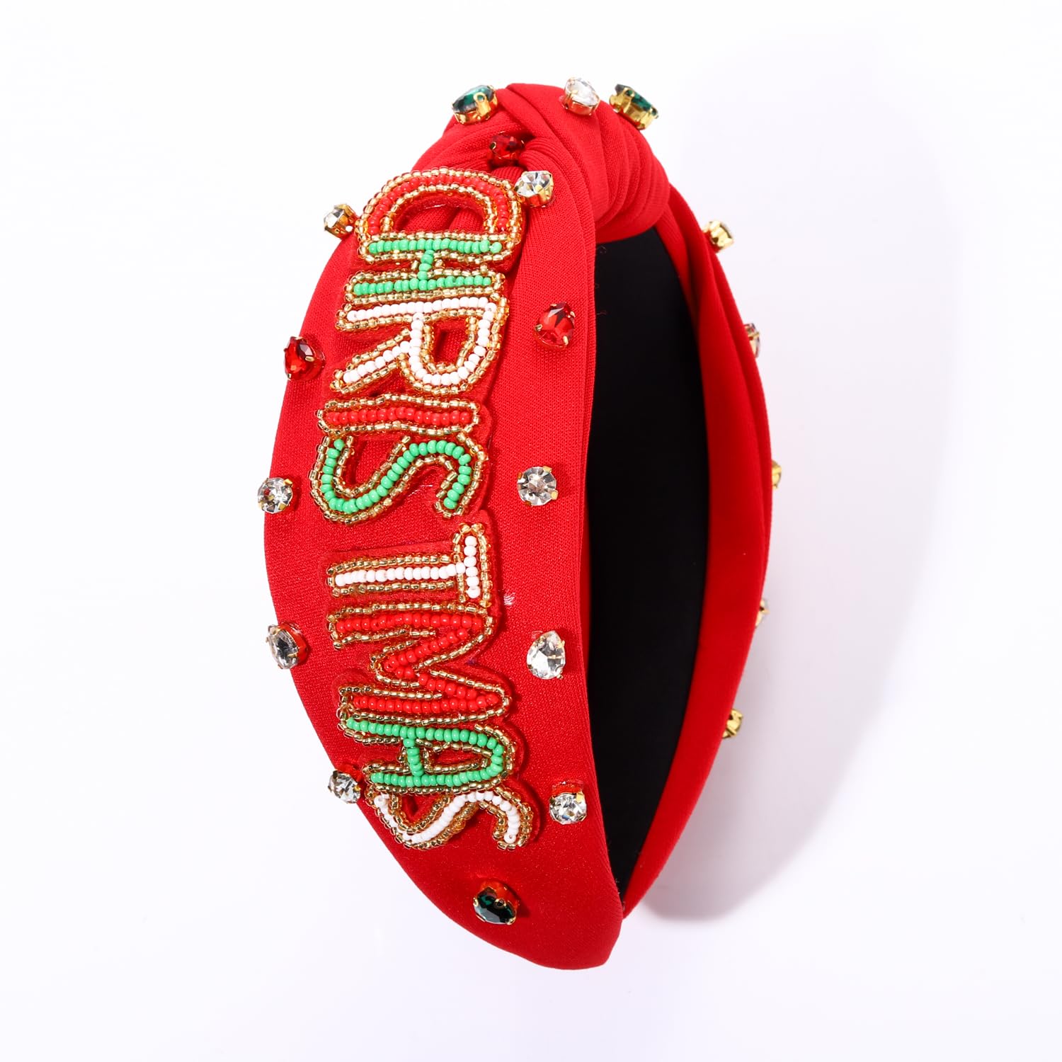 NVENF Diadema de Navidad para mujer, diadema de Navidad con adornos de perlas de cristal, diadema anudada con nudo superior ancho, accesorios para