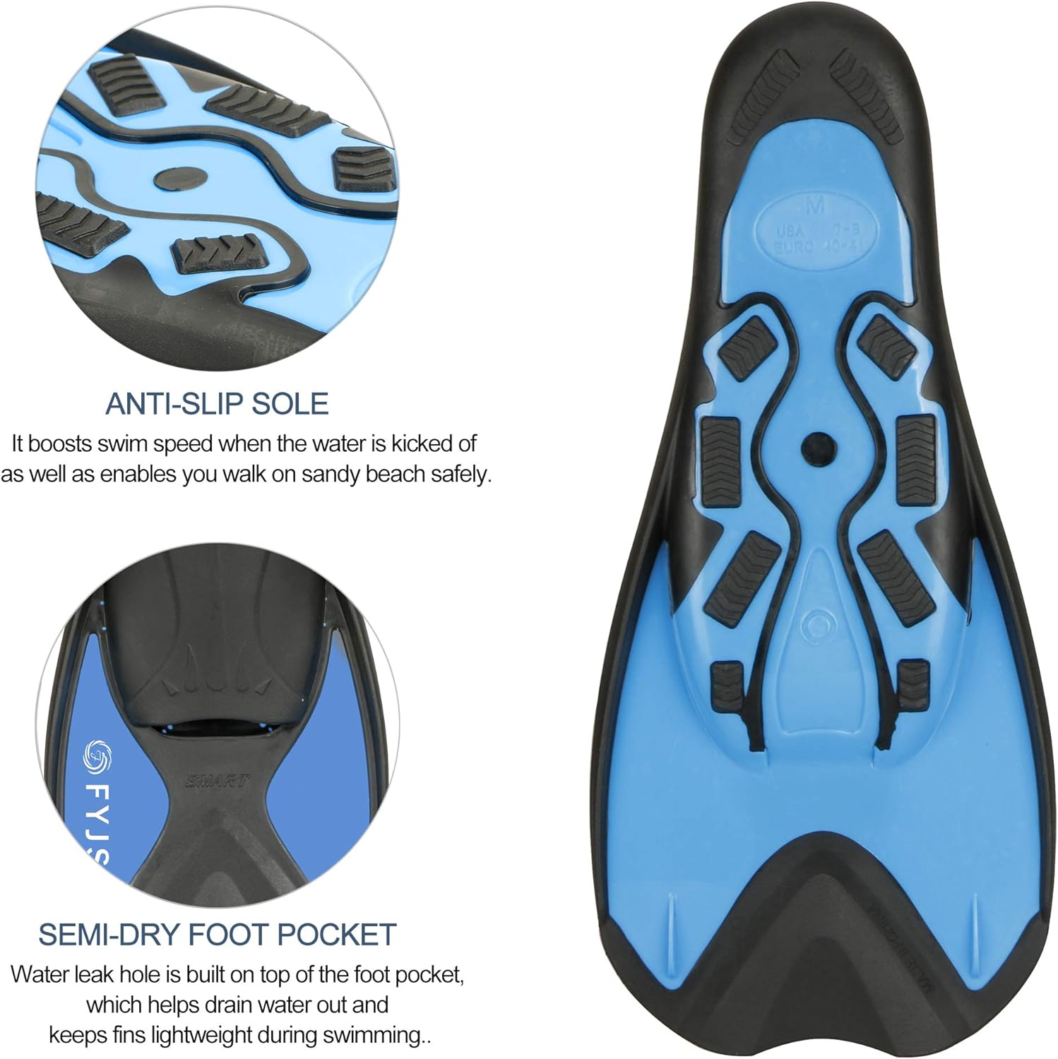 FYJS – Aletas cortas de natación con cómodo bolsillo completo para el pie, tamaño de viaje, para esnórquel y buceo