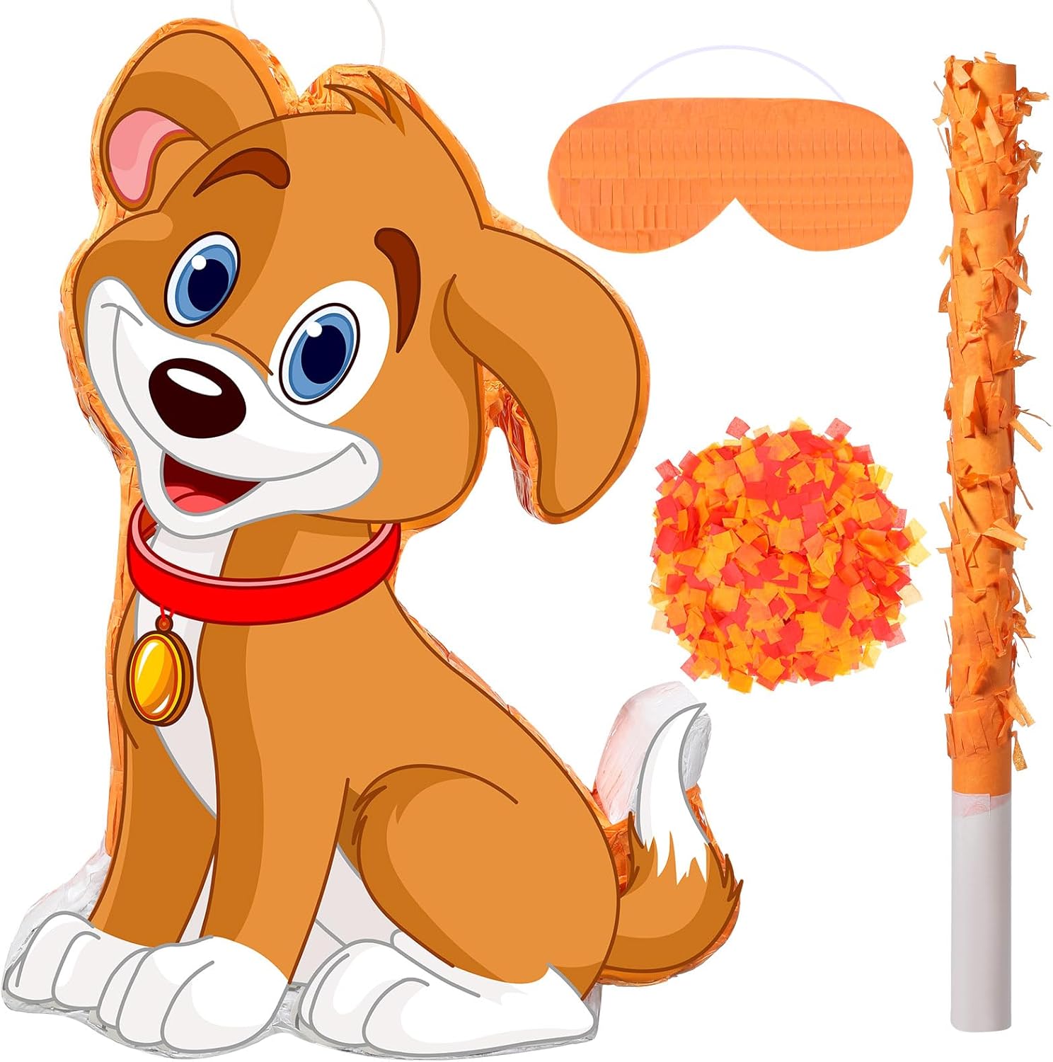 Sotiff Juego de piñata de fiesta para cachorros, incluye piñata para fiesta de perro, palo, murciélago, máscara de ojos vendados, confeti para niñas