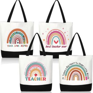 Mixweer 4 bolsas de lona para profesores, regalos de agradecimiento para profesores, bolsas de regalo para mujeres, regalos de Navidad, suministros Mixweer 4 bolsas de lona para profesores, regalos de agradecimiento para profesores, bolsas de regalo para mujeres, regalos de Navidad, suministros