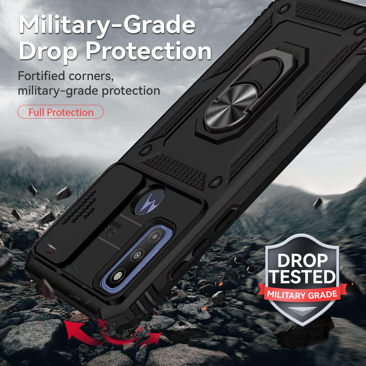 Funda para Motorola G Power 0.18 oz 2022, Moto G Play 2023G Pure 2021 con protector de pantalla 2 piezas, soporte de anillo magnético integrado y