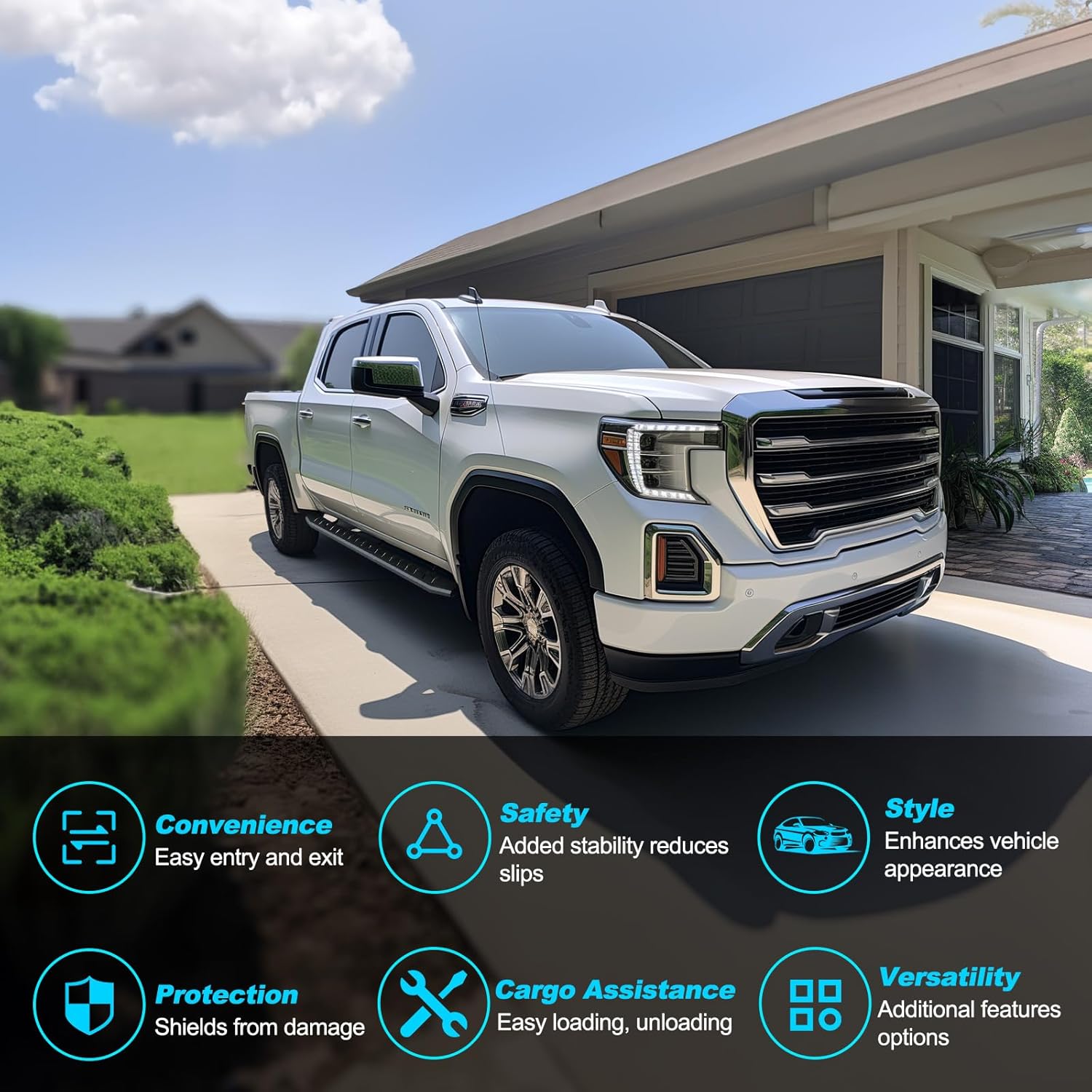 Estribos de 6 pulgadas compatibles con Chevy SilveradoGMC Sierra 1500 2500HD 3500HD 2020-2024 con cabina extendida y barra Nerf de cabina extendida,