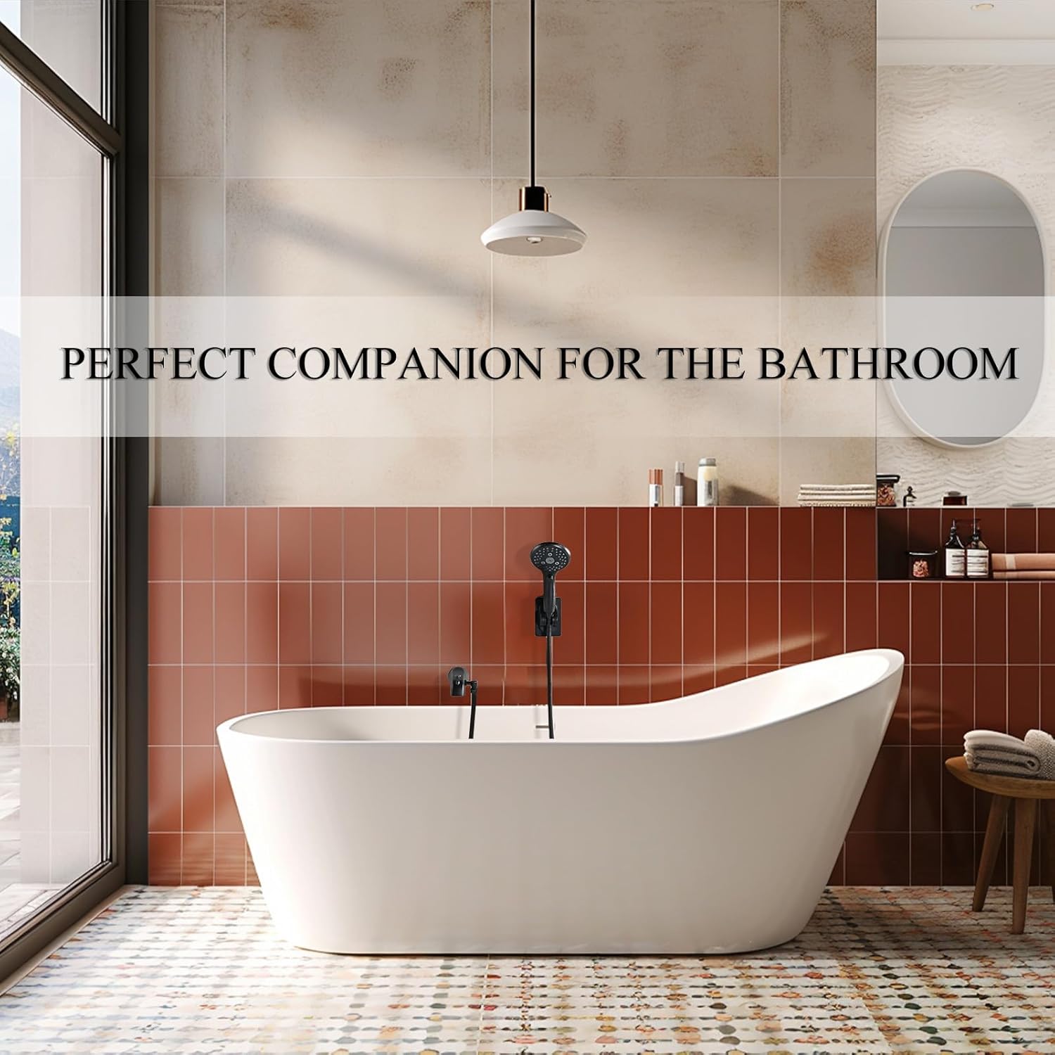 PROOX Grifo de bañera de metal con rociador de bronce aceitado, 6 ajustes de ducha de mano con interruptor de pausa de encendidoapagado, grifo de