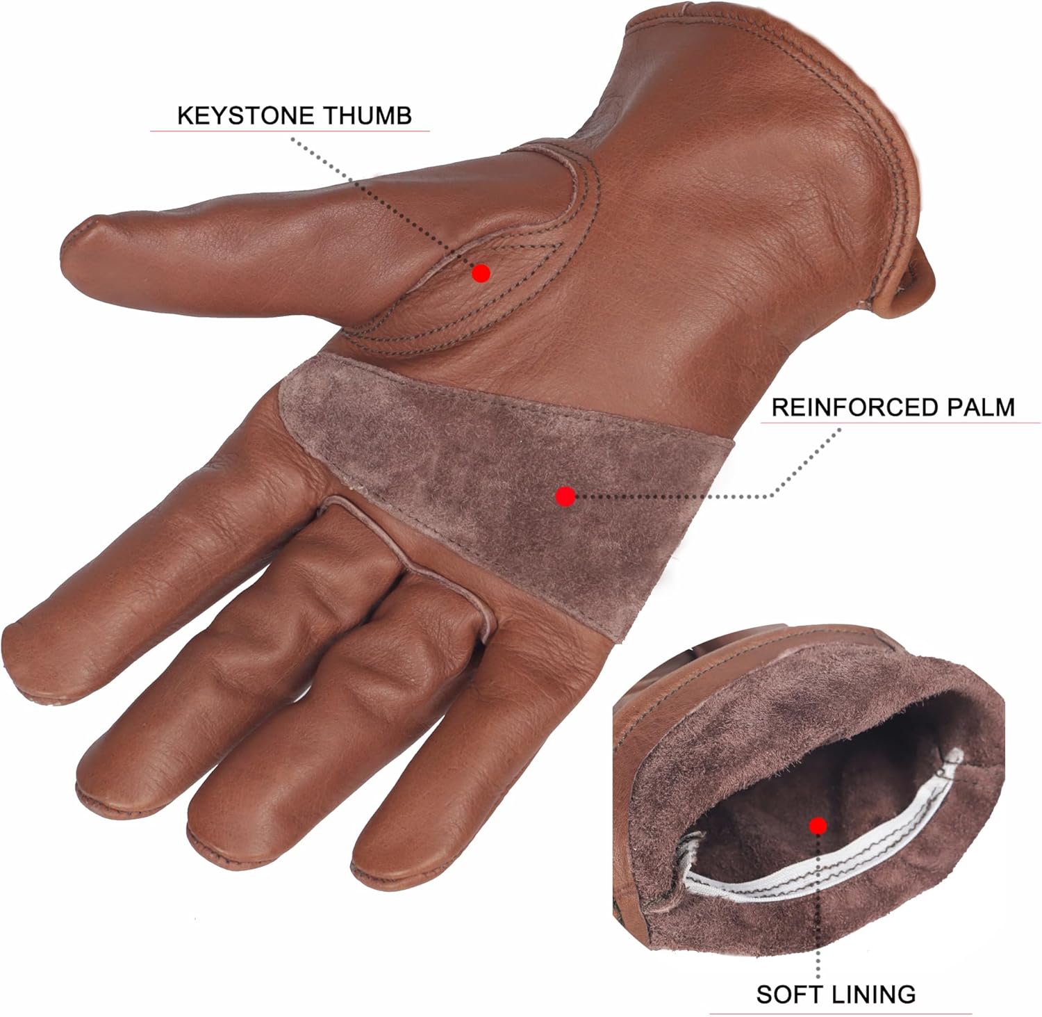 NBLEAGLO Guantes de trabajo de cuero de vaca marrón retro para construcción, patio, jardinería con palma reforzada para hombres y mujeres