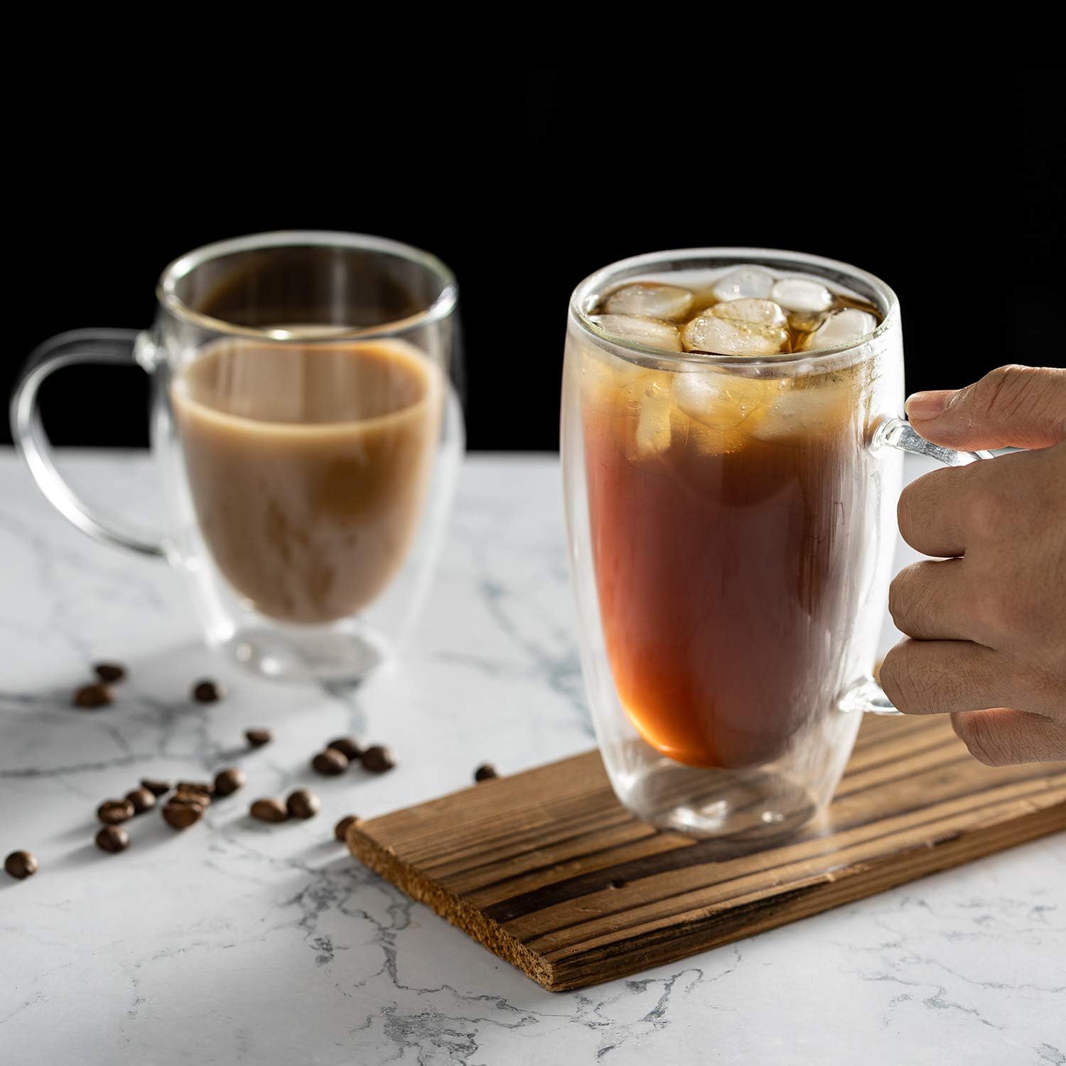 Tazas de café MEWAY, vidrio aislado de doble pared transparente con mango.