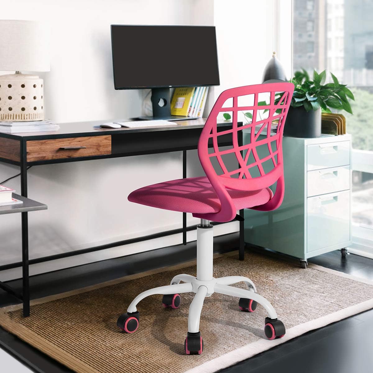 FurnitureR Silla de trabajo para adolescentes, niños y niñas, asiento trasero de tela de malla de polipropileno de baja media, silla de estudio para