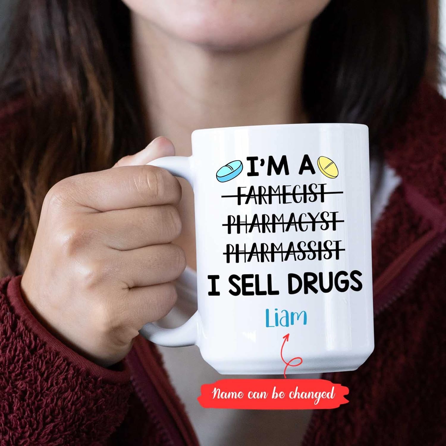 Taza de farmacéutico personalizada, taza con texto en inglés “I Sell Drugs Mug I Sell Drugs Cup, Custom Pharmacheist”, Taza de café farmacéutico,