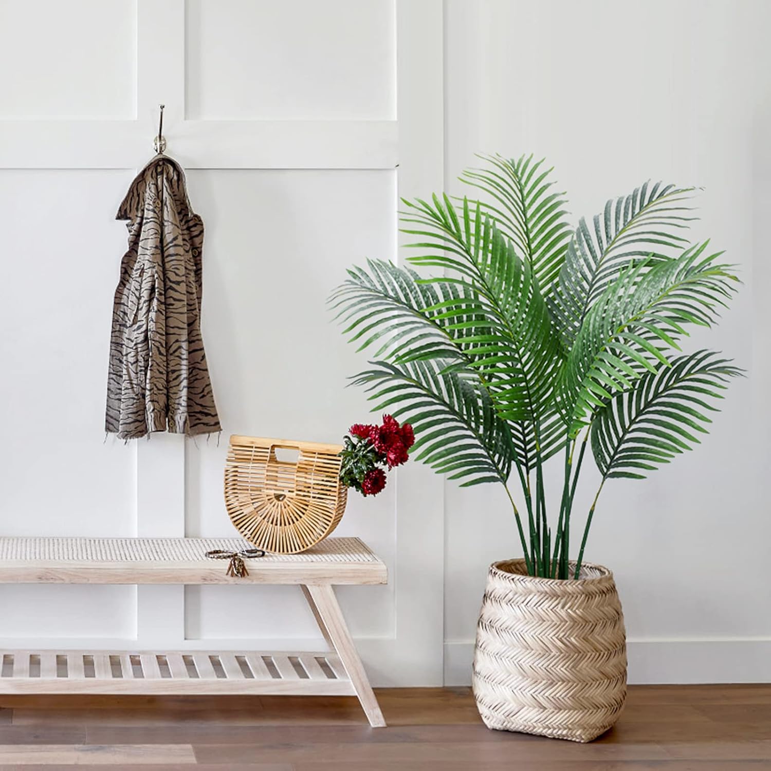 Palmera artificial, planta falsa de 4 pies de alto con maceta de plástico para decoración de oficina y hogar, planta artificial decorativa para