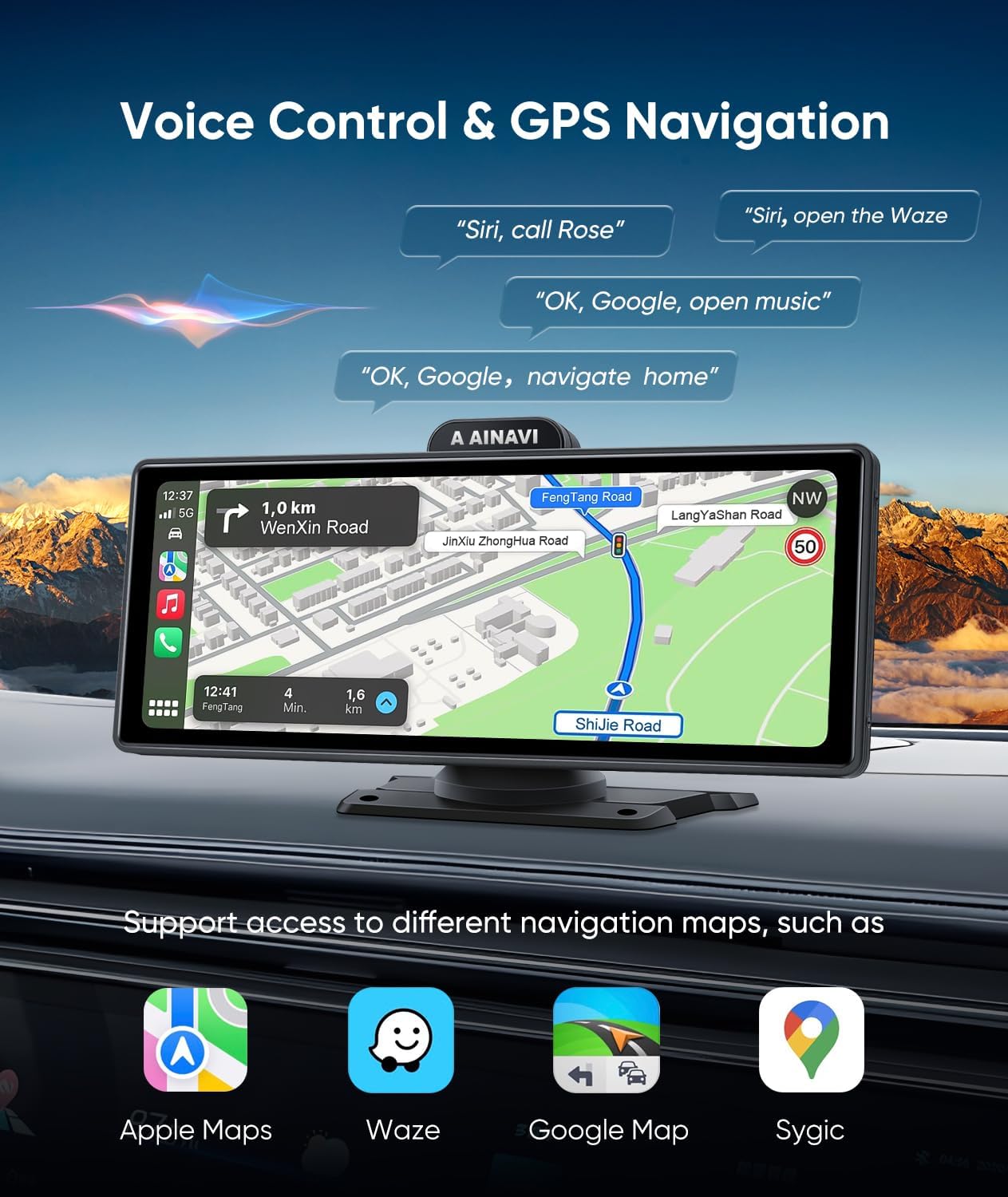 Apple Carplay inalámbrico de 10.26 pulgadas y Android Auto, estéreo portátil para automóvil con cámara de tablero 4K, cámara de respaldo de 1080P,
