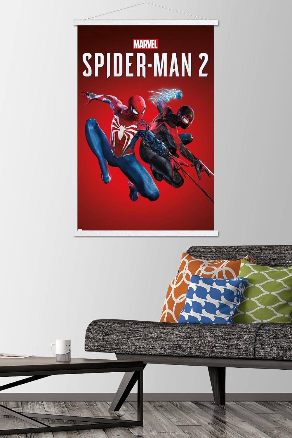 Trends International Marvel’s Spider-Man 2 – Póster de pared de arte con llave, 22.37 x 34.00 pulgadas, paquete de impresión premium y colgador