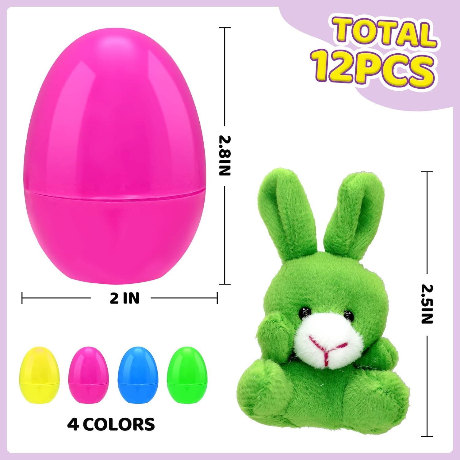 12 huevos de Pascua precargados con temática de animales con juguetes de peluche en el interior para cestas de niños y recuerdos de fiesta