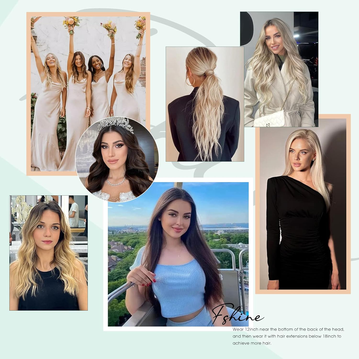 Fshine Extensiones de cabello humano con clip, 7 unidades, extensiones de cabello Remy sin costuras, extensiones de cabello humano con clip, doble