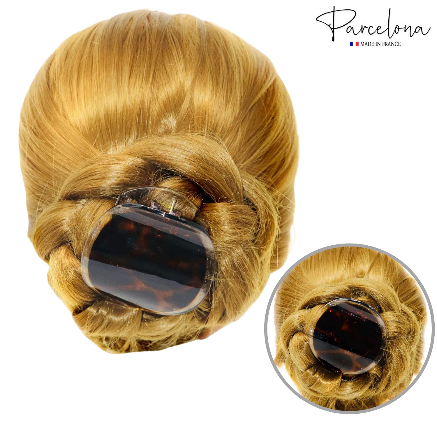 Parcelona France Onde Leopard Tortoise Shell Clear Celluloid Side Slide en agarre seguro pinza de pelo fino de pato para yoga -2 34 pulgadas
