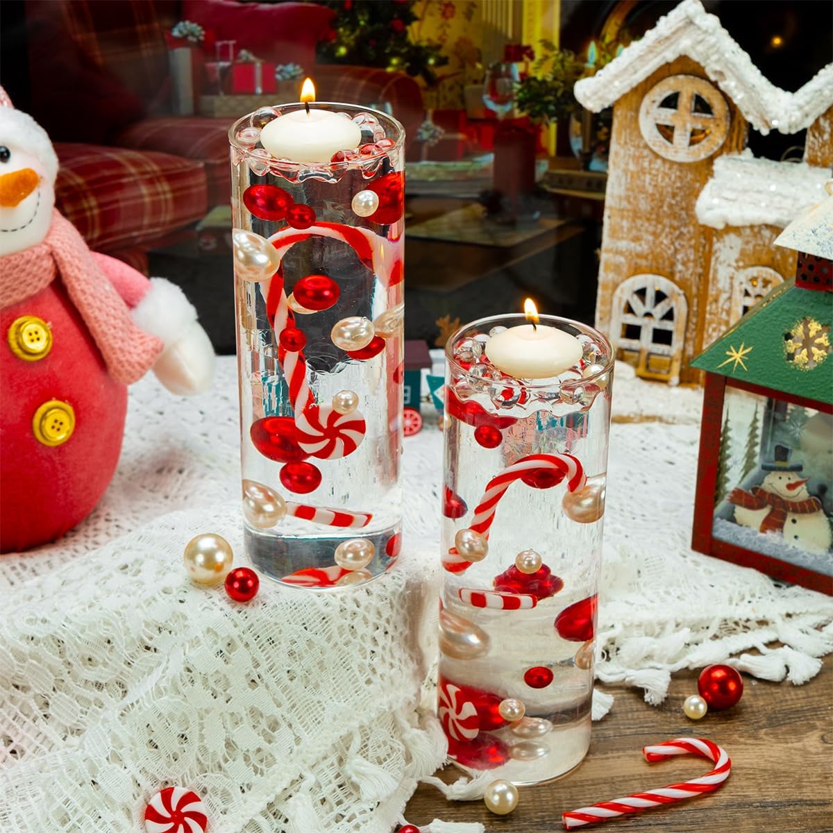 4114 perlas de relleno de jarrón de Navidad para rellenos de jarrones, velas flotantes con 8 velas flotantes, cuentas de geles de agua para Navidad,