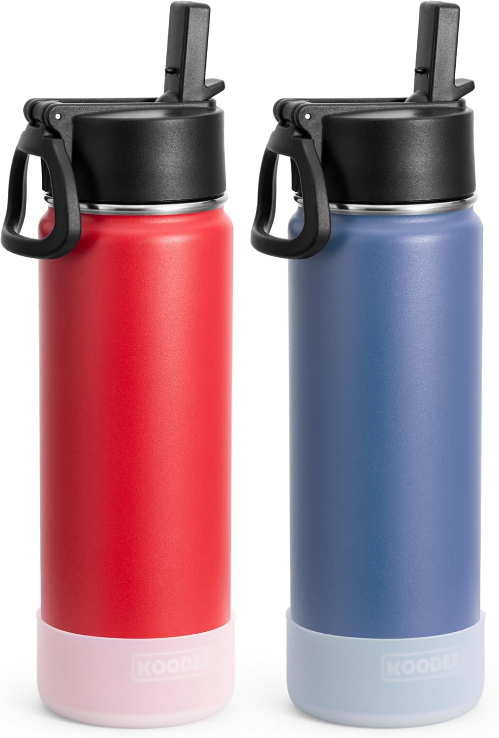 koodee Paquete de 2 botellas de agua de 22 onzas de acero inoxidable de doble pared aislada al vacío con pajilla, reutilizable, sin BPA (rojo cañón