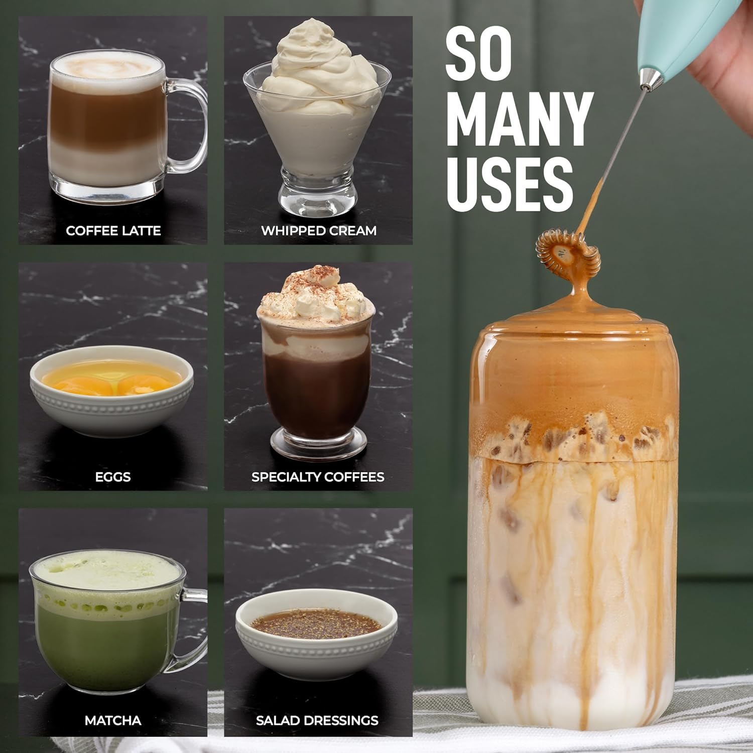 Zulay – Espumador de leche para café con motor de titanio mejorado, batidor de mano, espumador de leche, mini licuadora y mezclador eléctrico para