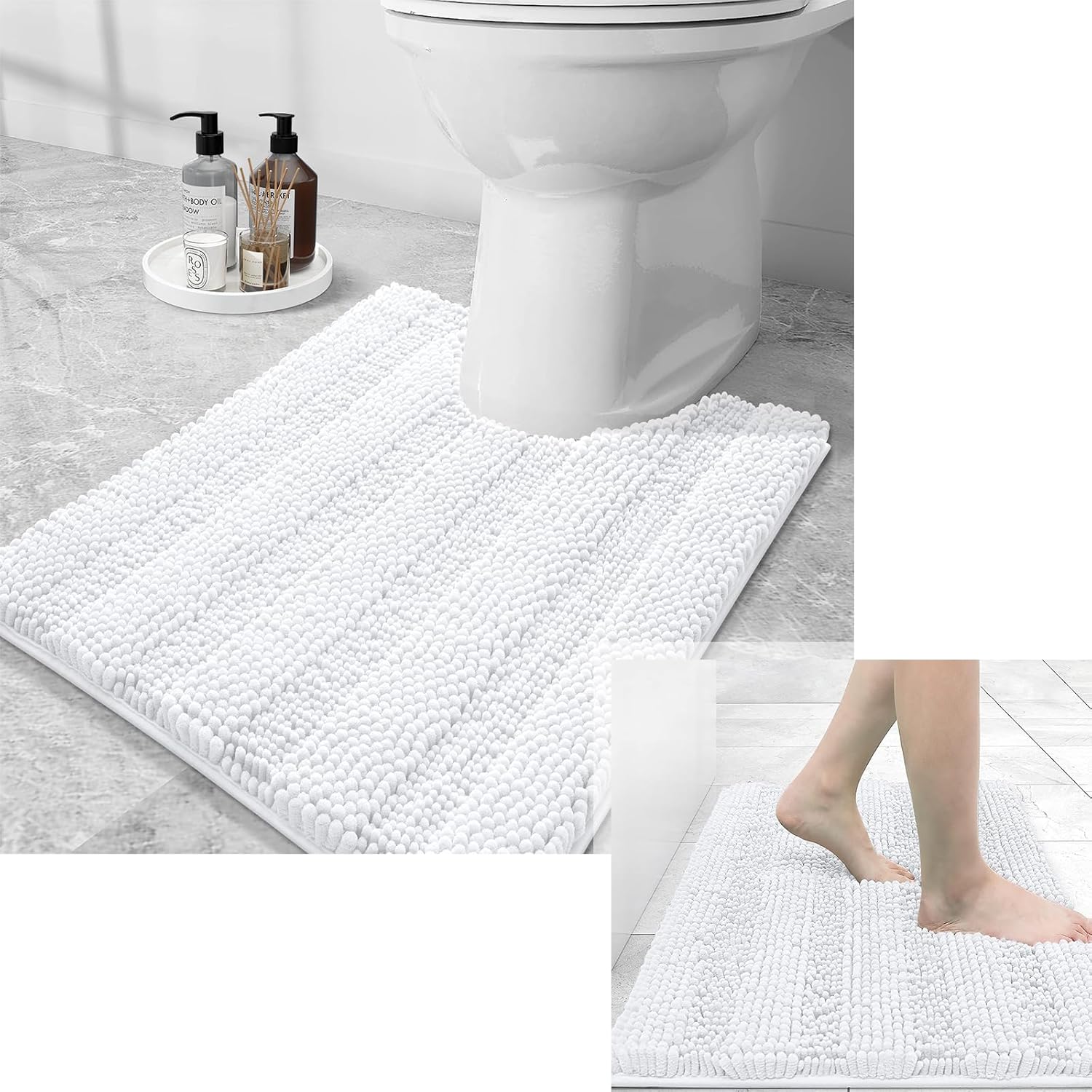Grandaily Alfombras de baño de felpilla a rayas y alfombras para inodoro en forma de U, tamaño de alfombra de baño 30 x 20 pulgadas y alfombras de