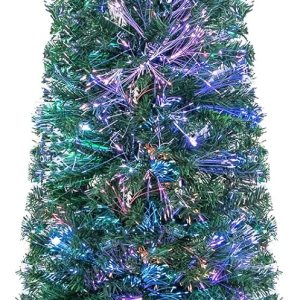 Goplus Árbol de Navidad de lápiz de fibra óptica de 5 pies, árbol de Navidad artificial delgado preiluminado con luces de colores, 361 puntas de Goplus Árbol de Navidad de lápiz de fibra óptica de 5 pies, árbol de Navidad artificial delgado preiluminado con luces de colores, 361 puntas de