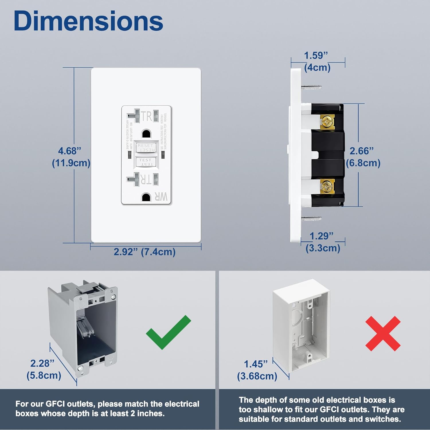 ELECTECK Paquete de 10 salidas GFCI de 20 amperios, a prueba de clima al aire libre (WR), receptáculos GFI de autoprueba con indicador LED,