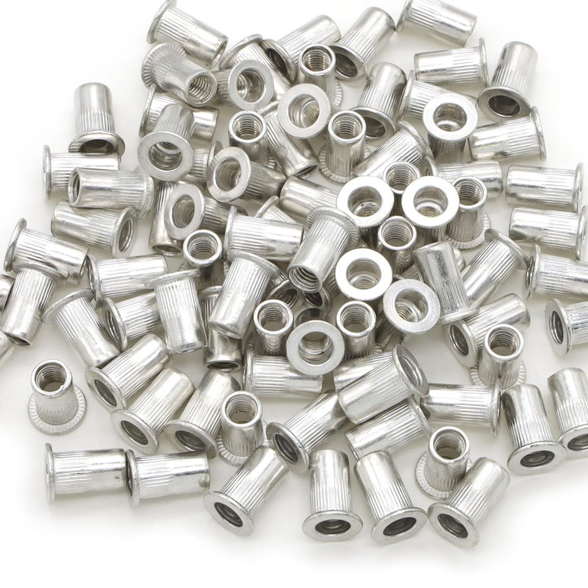 Tuercas de remache de cabeza plana, 150 tuercas roscadas para decoración de muebles (M5)