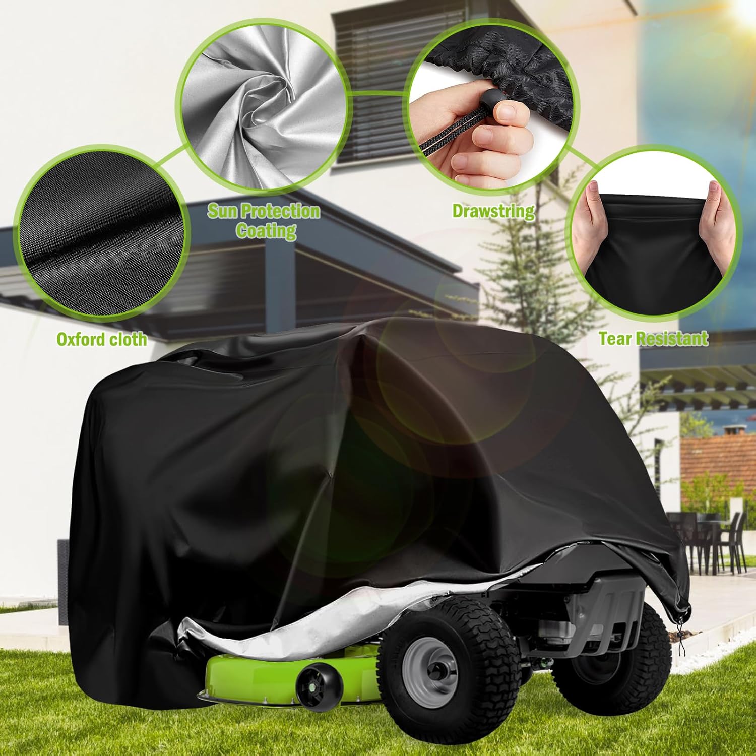 HCFGS Cubierta de cortacésped para montar, cubierta impermeable para tractor para cubiertas de hasta 54 pulgadas, poliéster Oxford 420D resistente,
