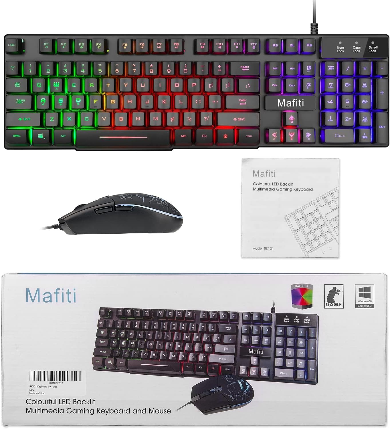 mafiti RK101 – Teclado de computadora con cable, teclado USB retroiluminado RGB para PC, Mac, portátil, escritorio, oficina de juegos