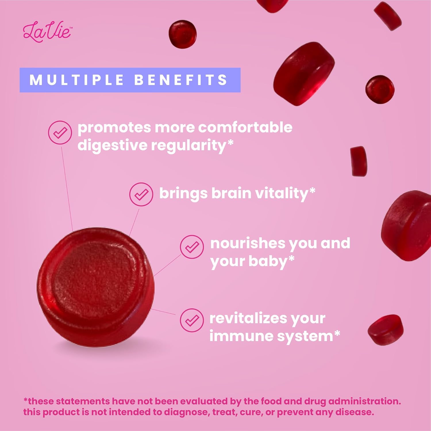 LaVie Gomitas de fibra para mujeres, gomitas sin azúcar para embarazo y posparto, suplementos de fibra, fibra prebiótica a base de plantas, gomita