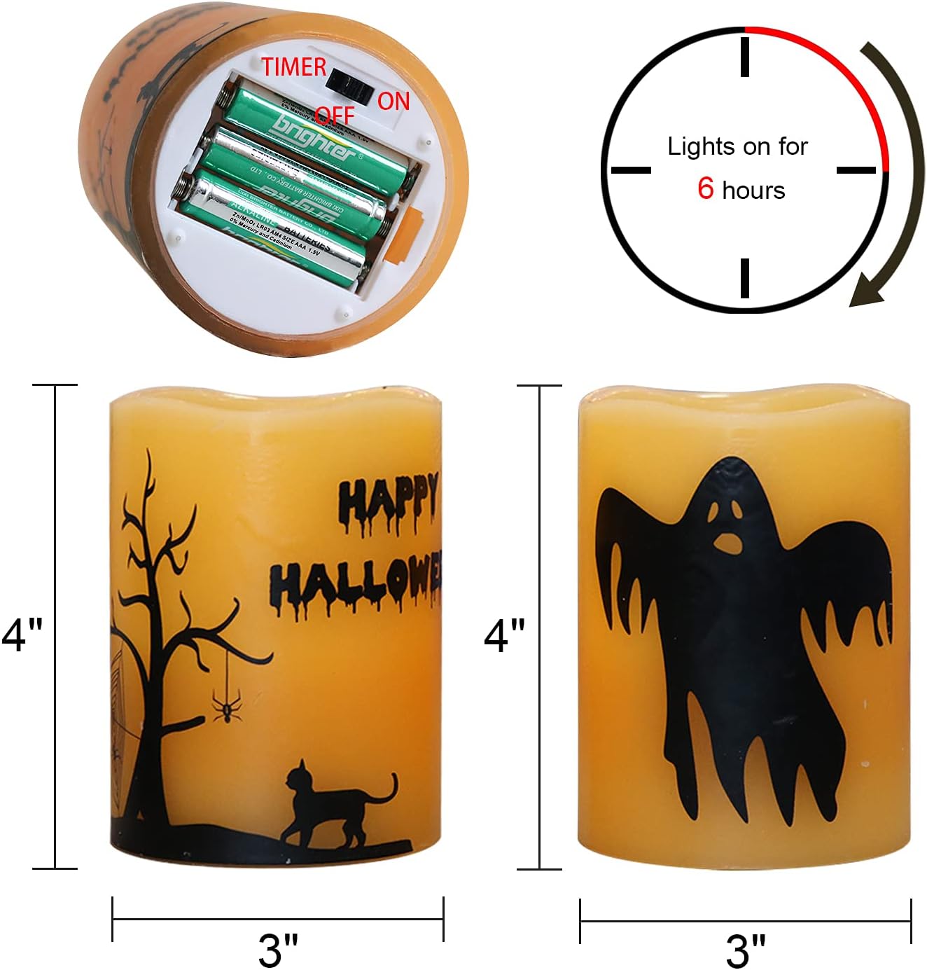 GenSwin – Velas sin llama de ciervo que parpadean a batería con temporizador de 6 horas, velas LED de cera real, luz cálida, calcomanía decorativa