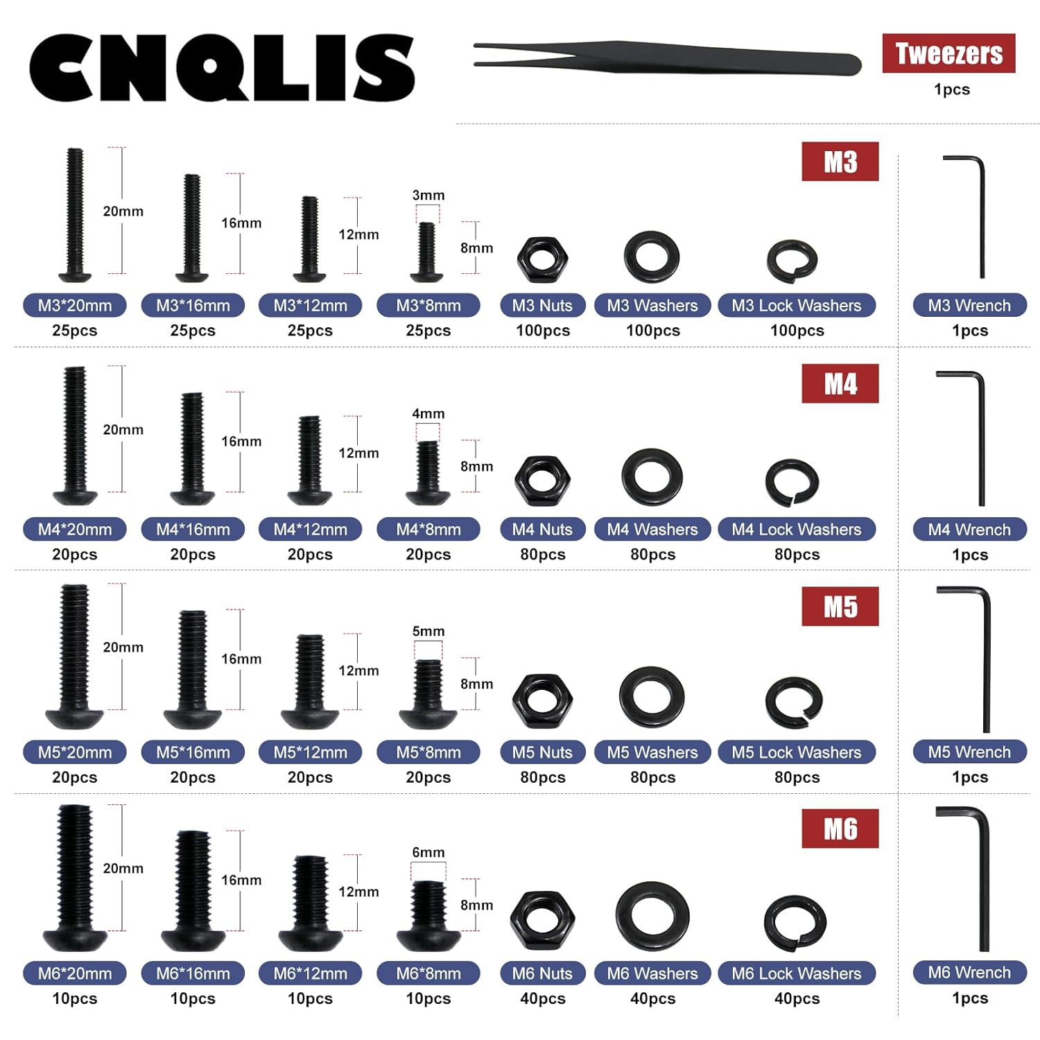 Surtido de 1200 tornillos métricos, surtido de tornillos métricos M3 M4 M5 M6, tornillos, tuercas y arandela, kit surtido de tornillos métricos y