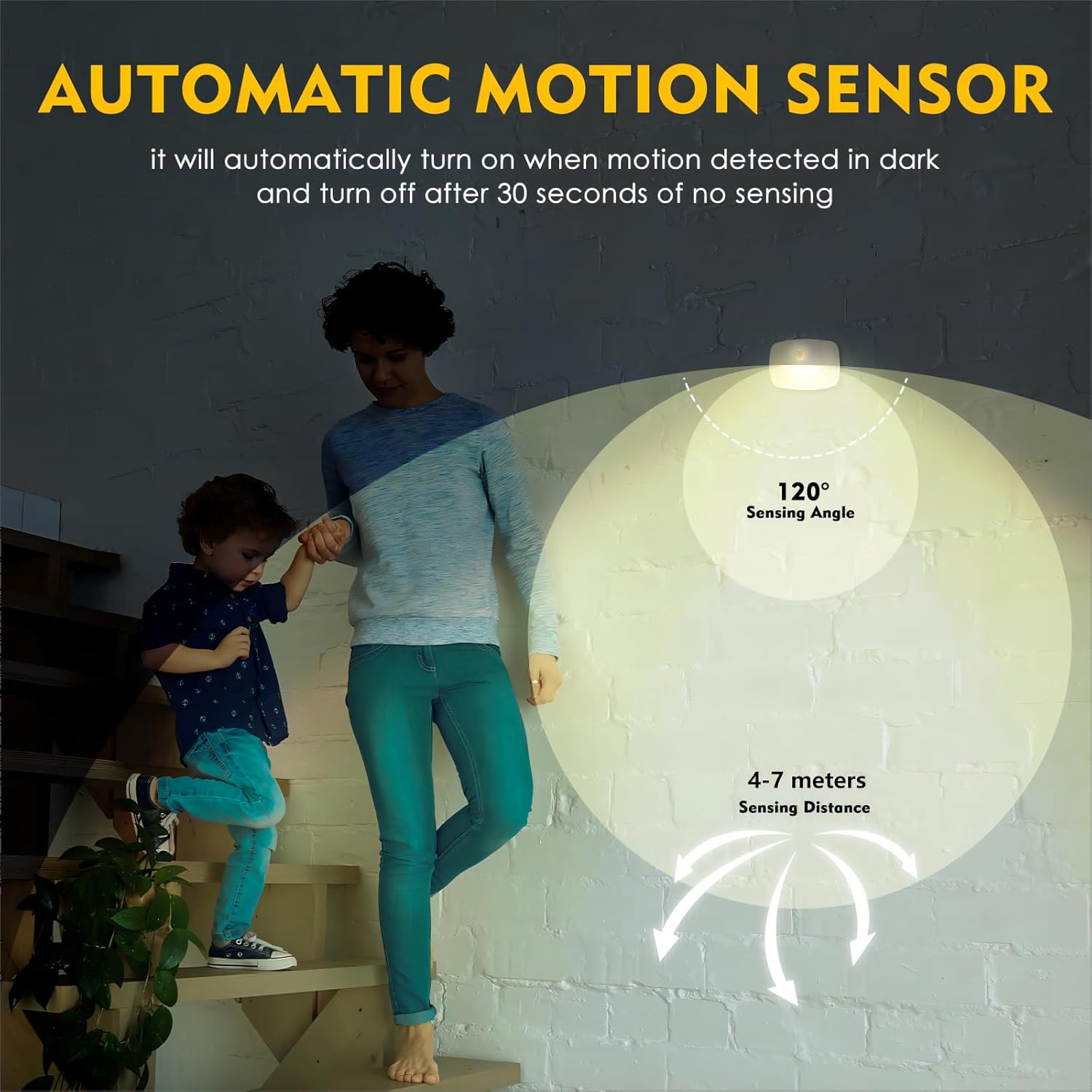 Sossi Paquete de 4 luces nocturnas con sensor de movimiento, atenuación continua de 10 a 60 lúmenes, 3 modos de luz con memoria, luces nocturnas