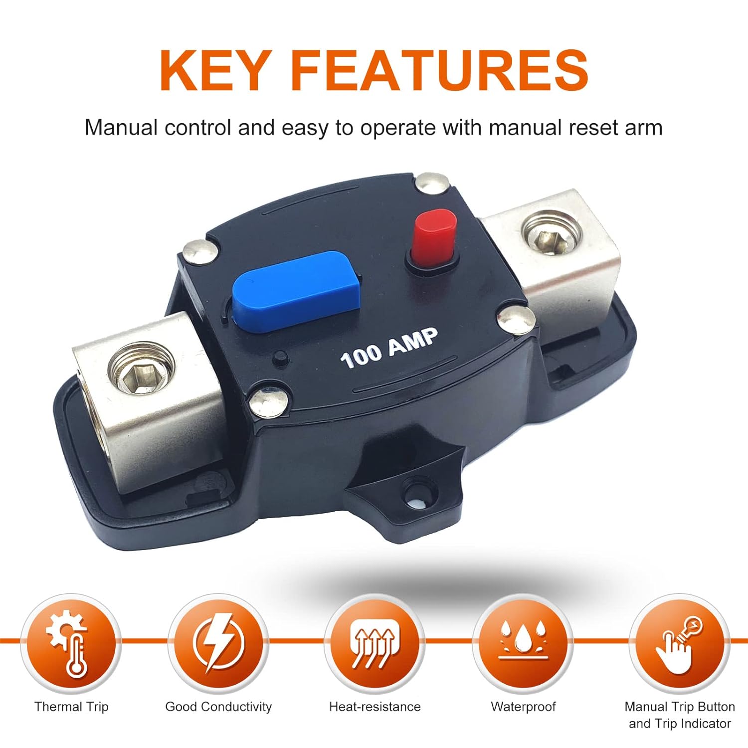 Erayco Disyuntor de 150 amperios con reinicio manual, 12-48 voltios CC, motor de arrastre de calibre 0-8 para automóvil, audio estéreo, bloque de
