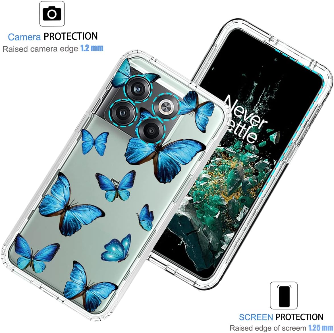 Funda para OnePlus 10T 5GOnePlus Ace Pro, CPH2415 con protector de pantalla de vidrio templado, funda protectora de TPU transparente floral a prueba