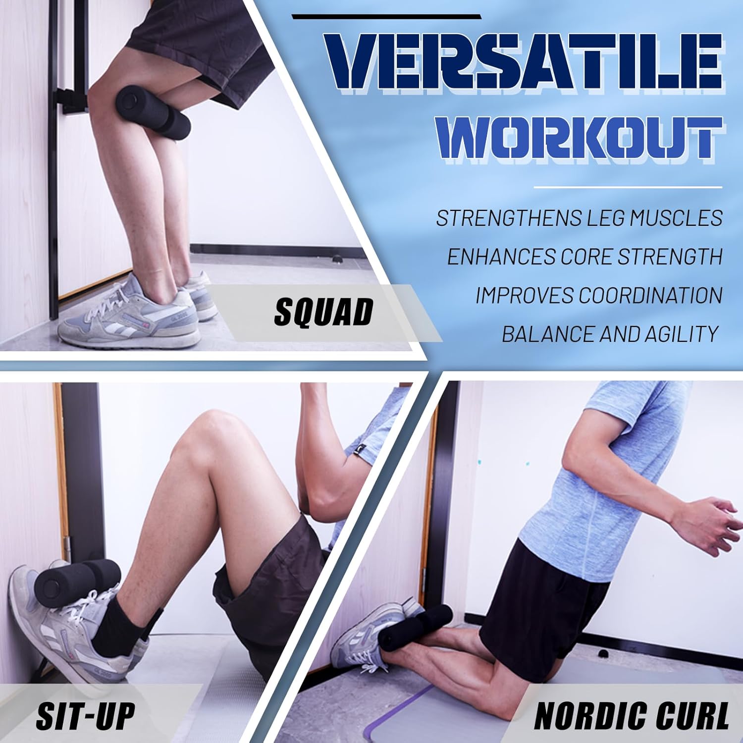 Nordic Hamstring Curl Strap – Home Fitness Equipment for Nordic Curl – Holds to 1000 pounds – 5 Seconds Setup Nordic Stick – Exercise Strap for