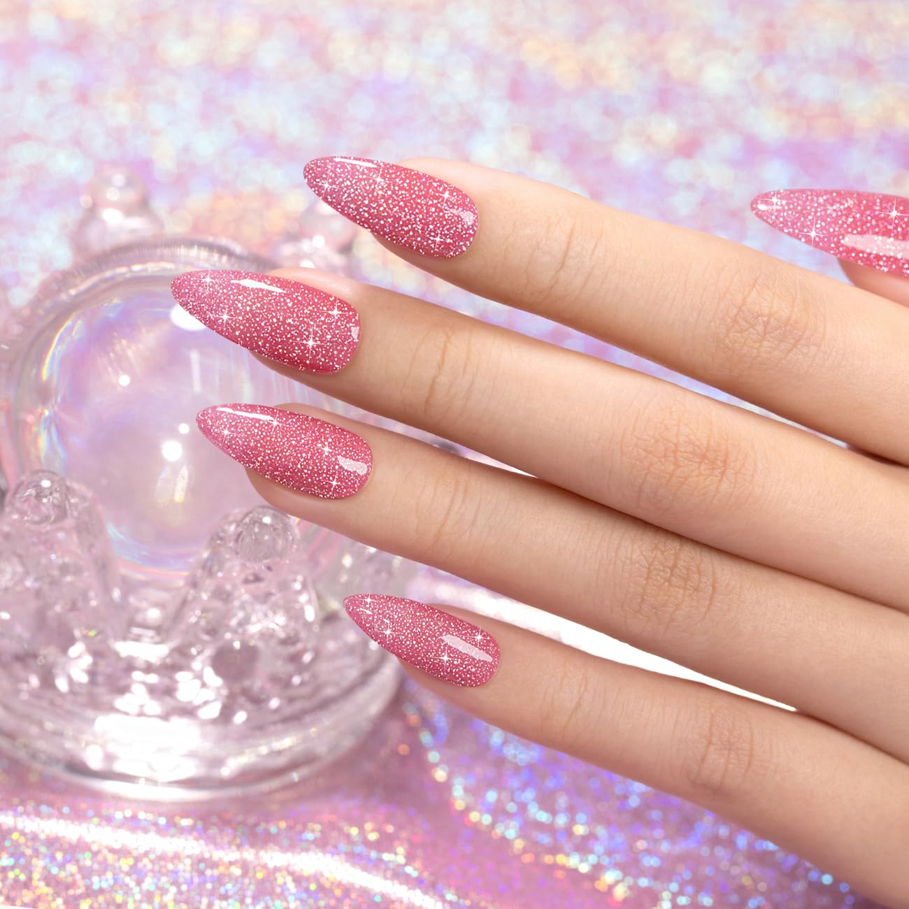 RARJSM Esmalte de uñas de gel con purpurina reflectante nude rosa rosa traslúcido, brillo de diamante, arco iris, plateado, pigmentos brillantes,