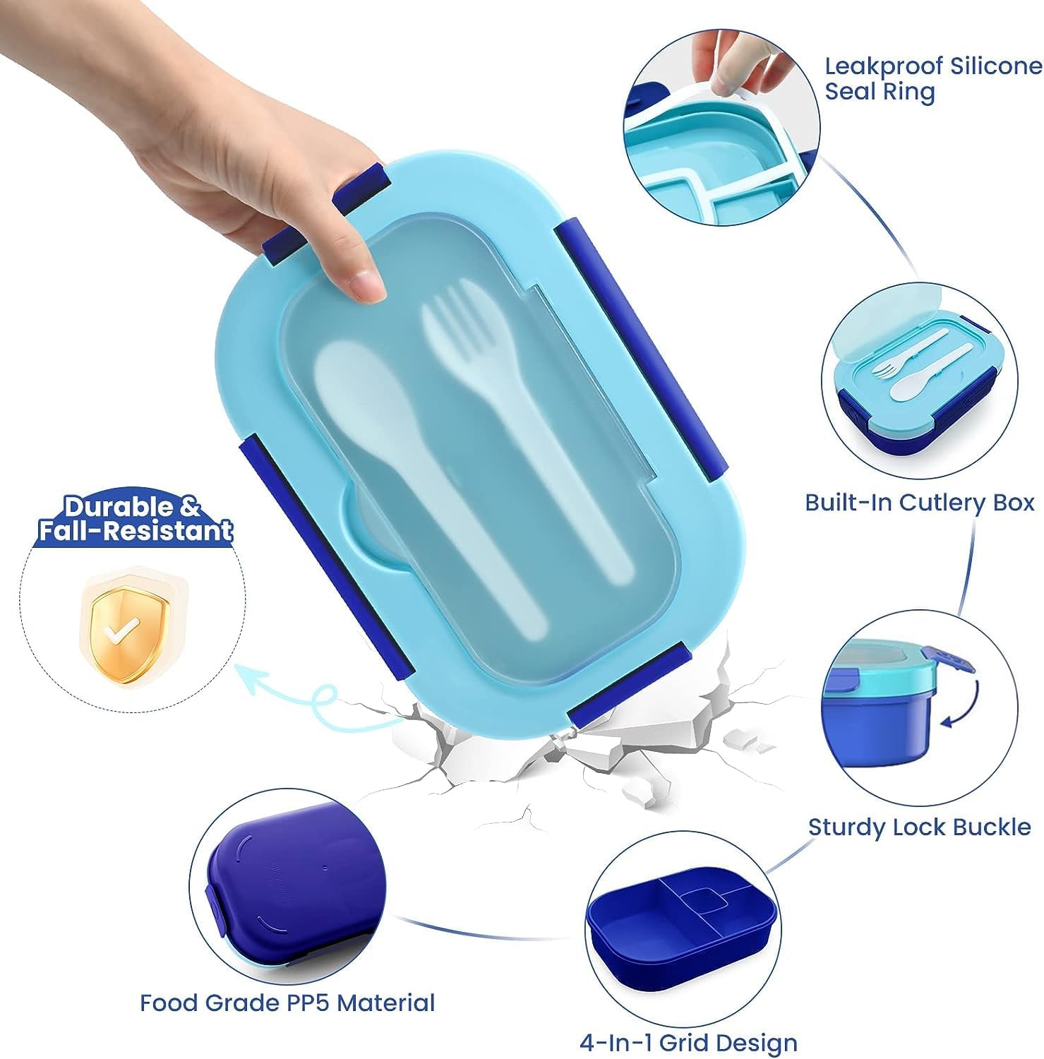 Ichiha Lonchera bento, lonchera para niños, lonchera de 44 onzas, 19 unidades, elegante lonchera para adolescentes, ideal para loncheras a prueba de